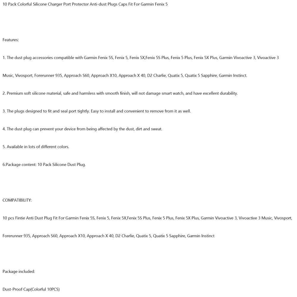 10st Colorful Silicone Charger Port Protector Anti-Doust Fit for Garmin Fenix 5