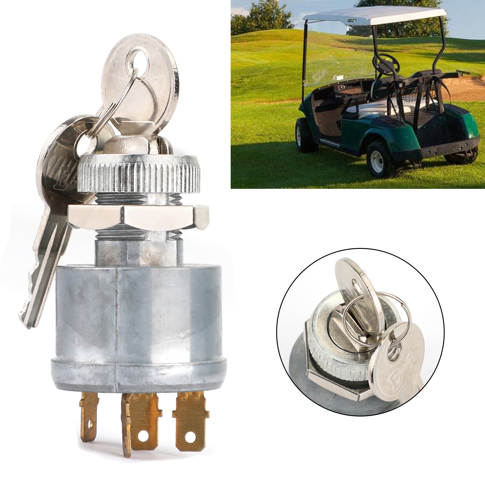 Interrupteur à clé pour chariot EZGO - 4 broches avec éclairage d'usine 81+ Gaz & Électrique 33639G01