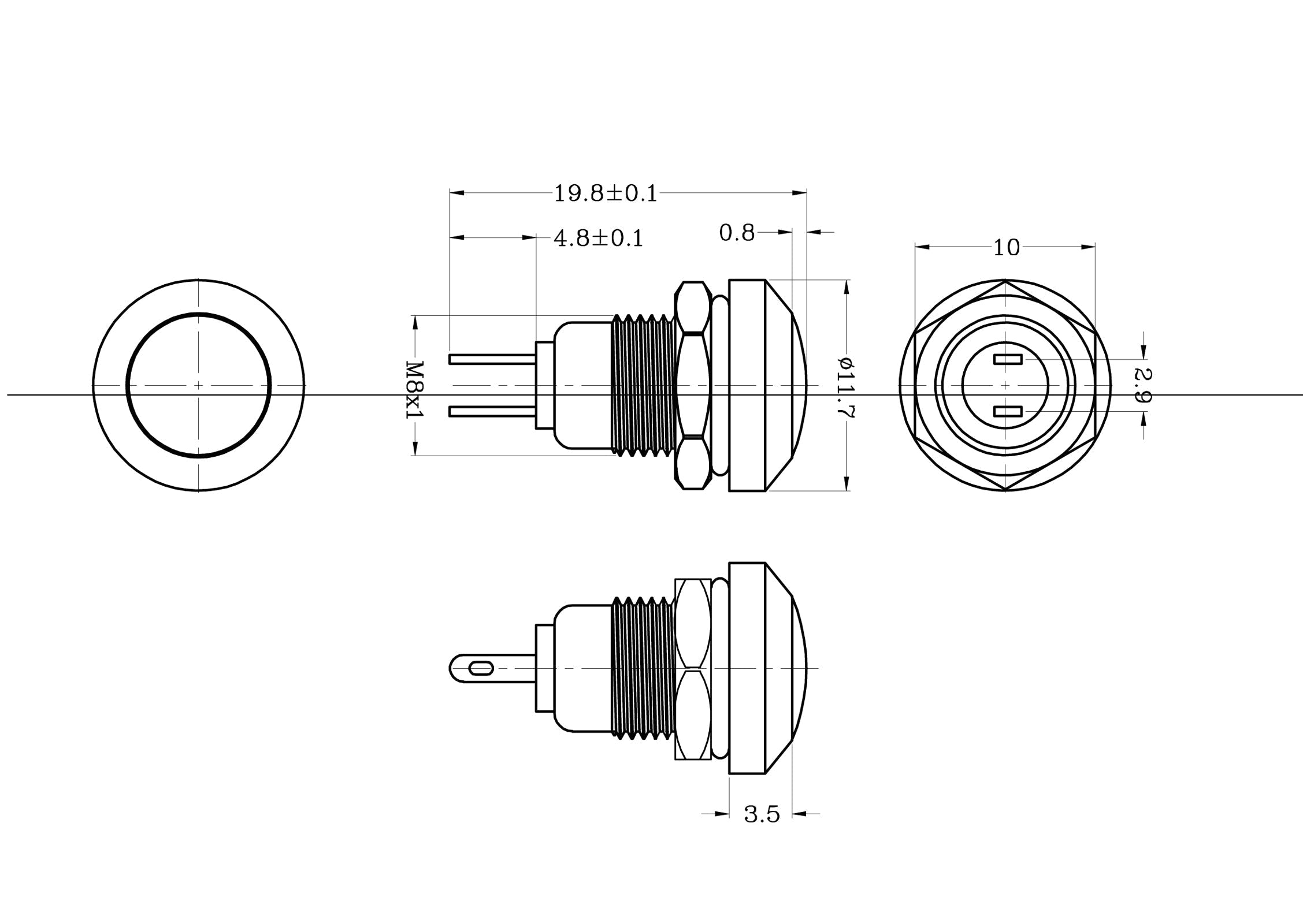 1 st 8mm mini 1no 2pin metall momentary push -knappomkopplare 3A/250V för bil/båt