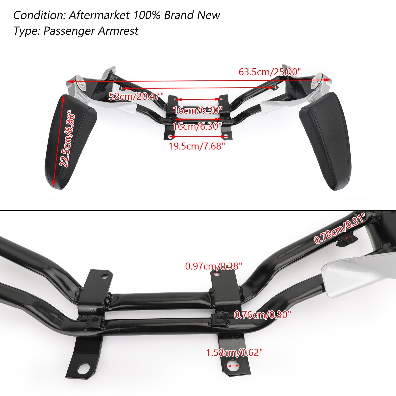 2011-2018 BMW K1600GTL MOTORCICLA AJUSTÁVEL Ajustável Ajuste do braço do passageiro