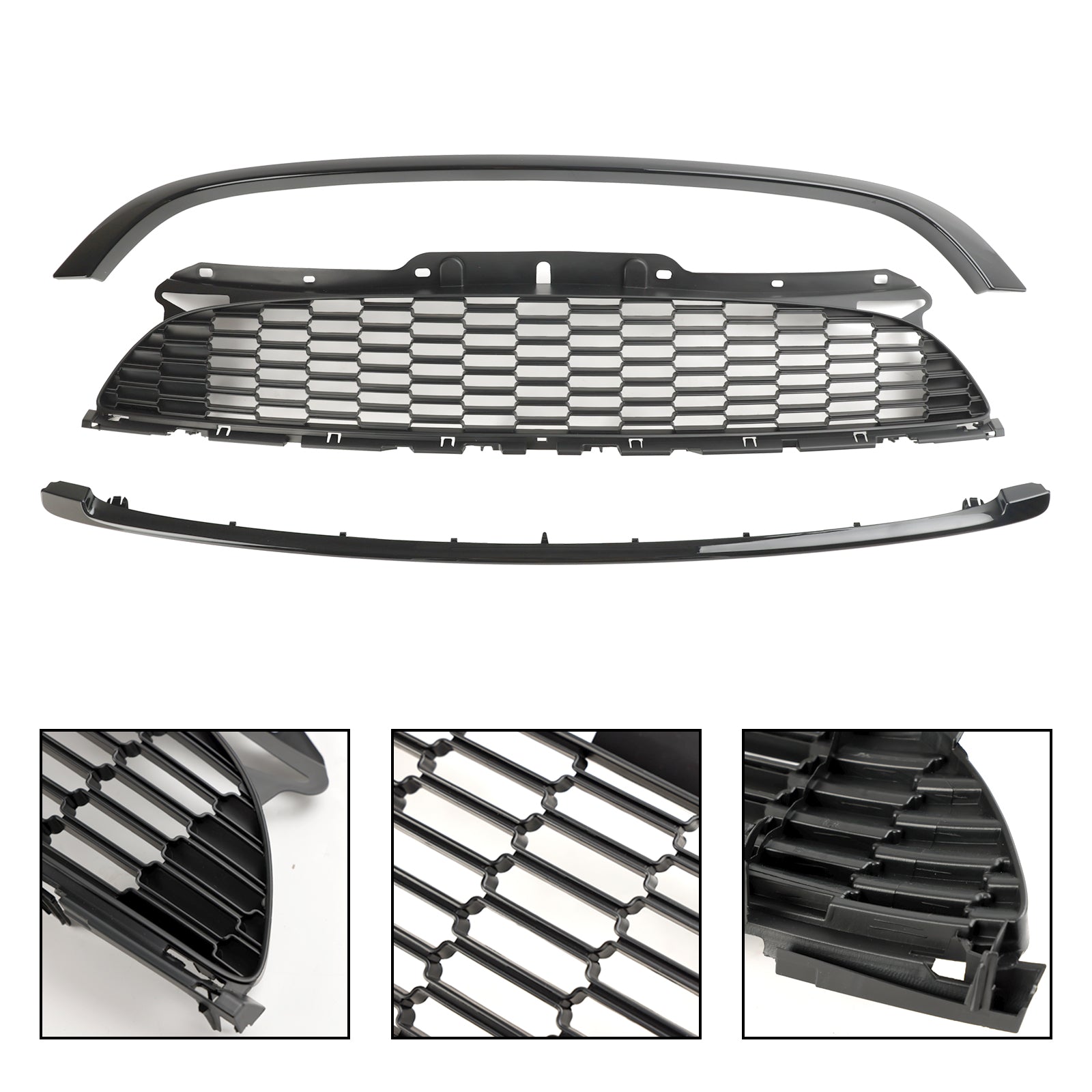 MINI R58 Cooper S & JCW 2-deurs coupé 2011-2015 3 stuks glanzend zwarte frontgrille