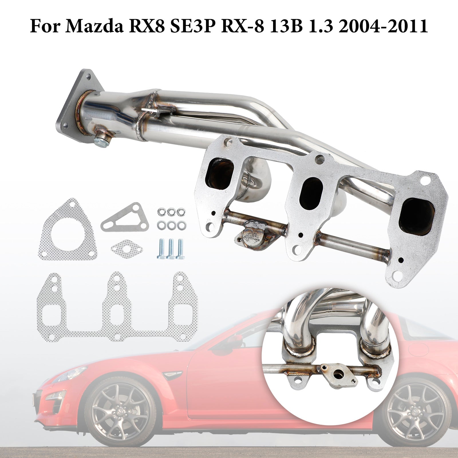 13B-MSP 1.3L Renese ROTAY Wankel Motor de aço inoxidável Cabeçalho de exaustor FIT MAZDA RX8 RX-8 R3 GT GRAND 2004-2011
