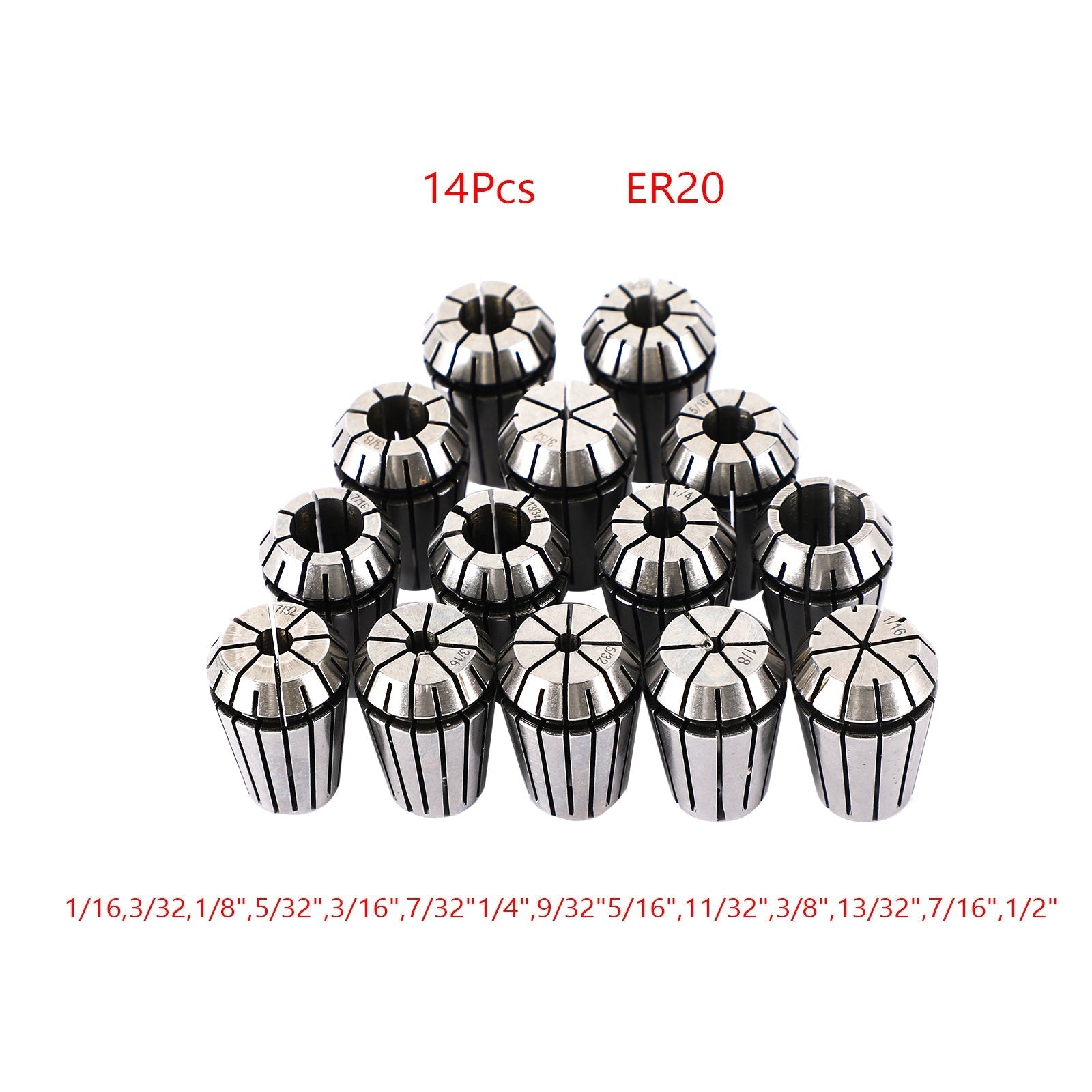 7pcs ER20 Spring Collet Set for CNC Milling dreiebenk verktøy Graveringsmaskinstål