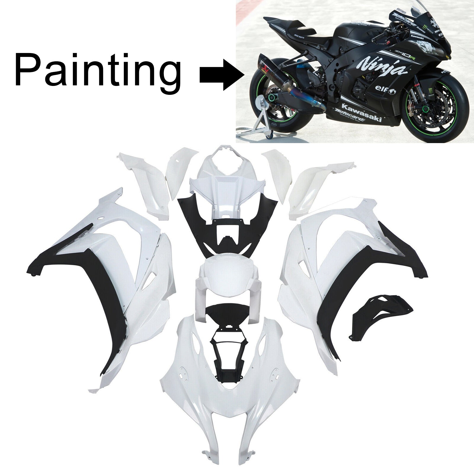 2016-2020 Kawasaki ZX10R Amotopart Injeksjon Fairing Kit Bodywork Plast Abs #122