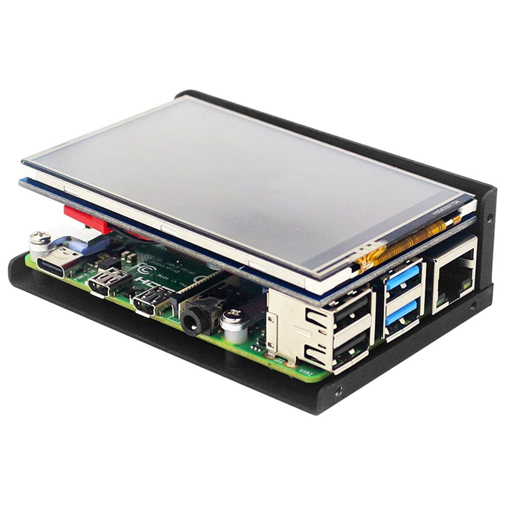 Caja de aleación de aluminio con pantalla de 3,5 pulgadas + pantalla LCD apta para Raspberry Pi 4 Modelo B