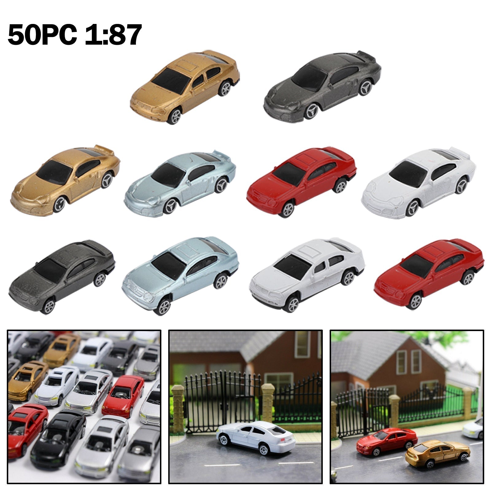 50 Uds. Modelo de coche a escala HO 1:87, modelo de arquitectura de paisaje de tren de construcción