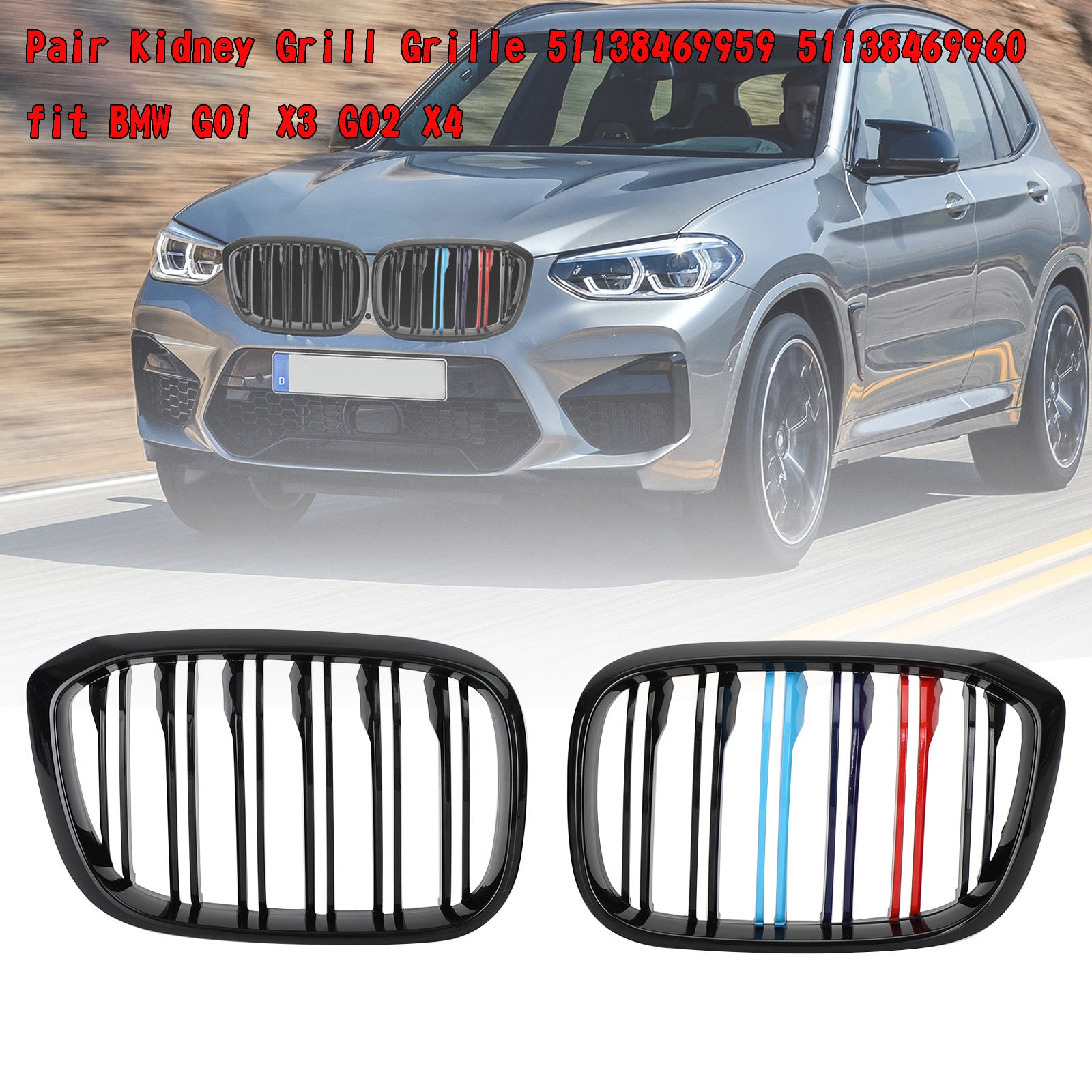 2018-2021 BMW X3 G01 X4 G02 Pair Kidney Grill Grille 51138469959 51138469960 51138091725 51138091726 générique