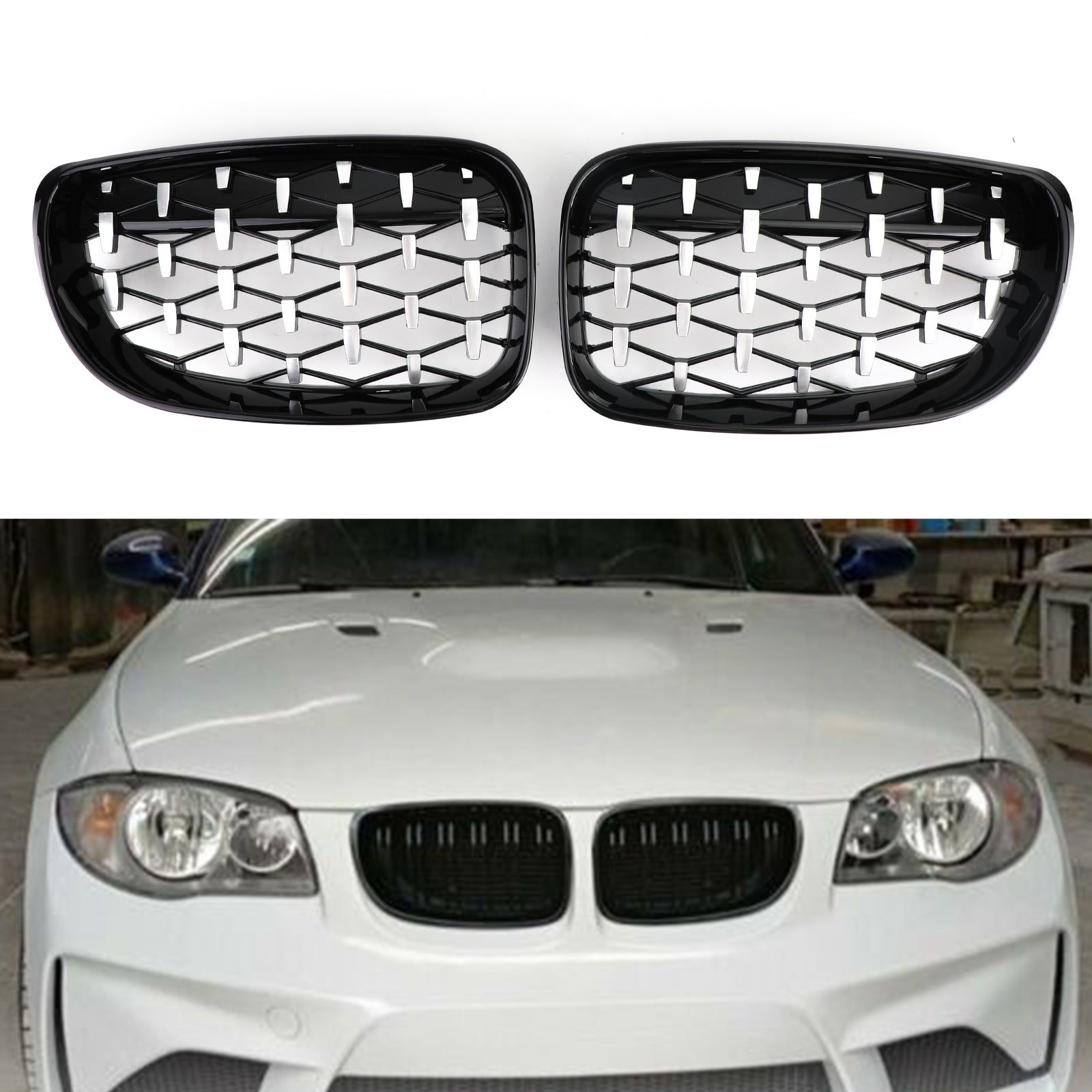 Frontgrille geschikt voor BMW 1-serie E81 E87 E82 E88 128i 135i 2008-2012 Zwart & Chrome Generiek