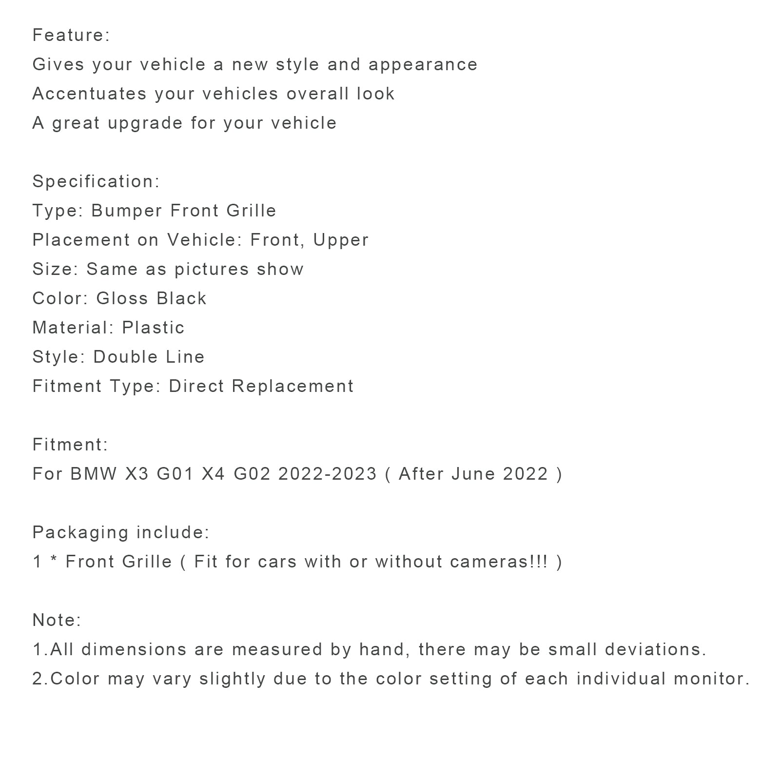 2022 2023 BMW X3 X4 G01 G02 Glanzend zwart niergrillrooster