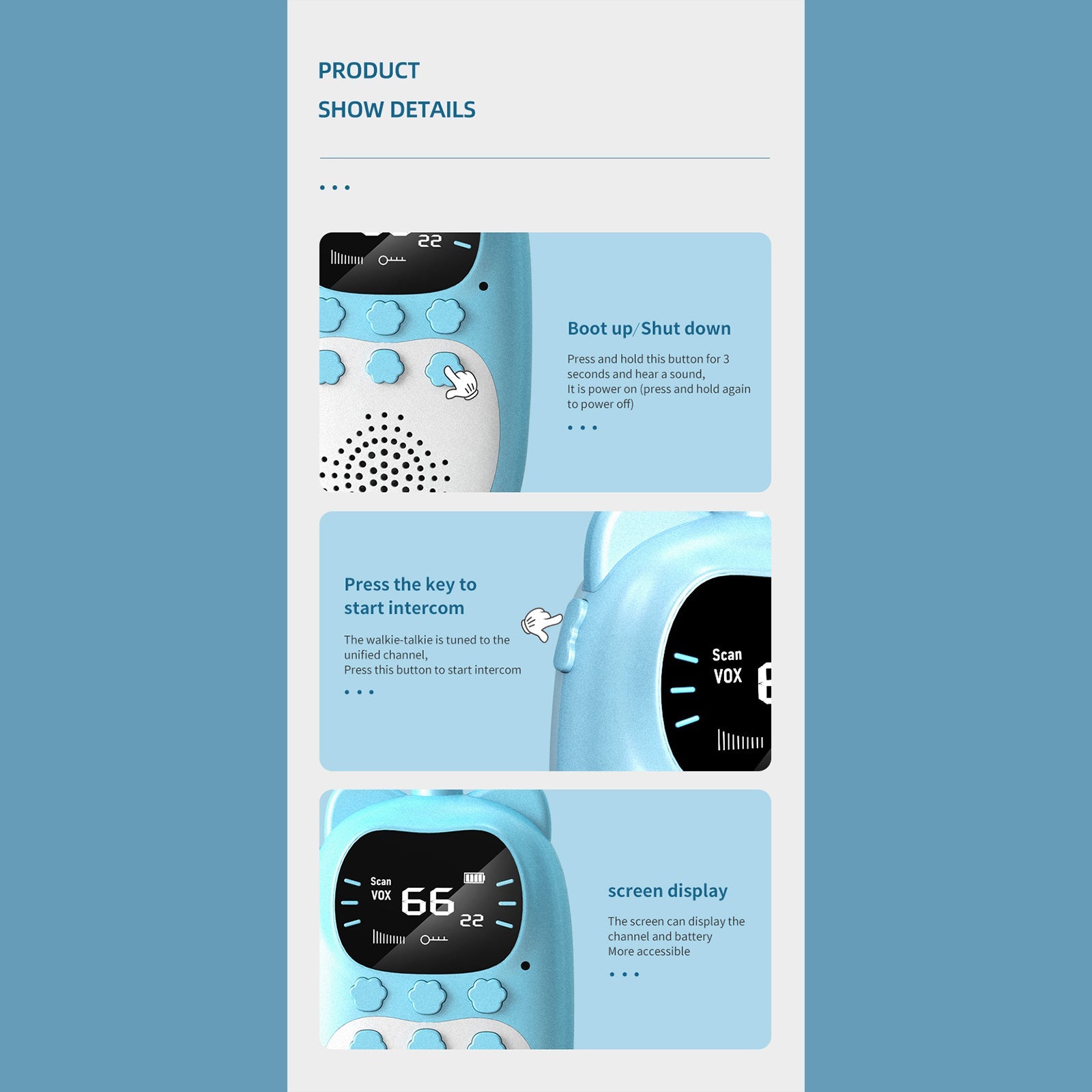 2-pack kinderwalkie-talkies 22-kanaals 2-weg radio 3 km bereik handheld origineel