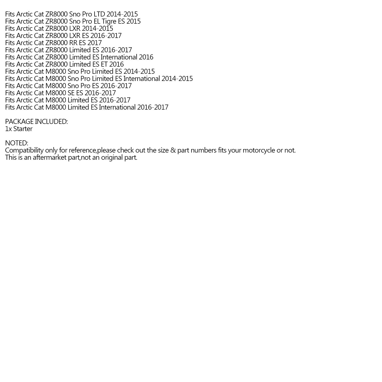 Ny 12V-start för Arctic Cat Snowmobile F800 LXR SNO Pro Ltd 2013 0745-370 Generisk