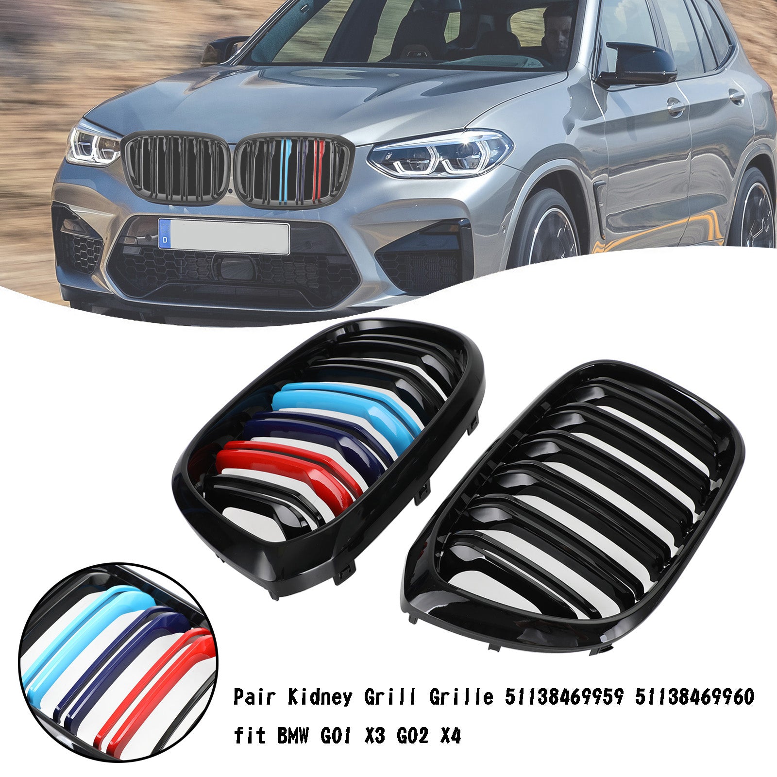 2018-2021 BMW X3 G01 X4 G02 Pair Kidney Grill Grille 51138469959 51138469960 51138091725 51138091726 générique