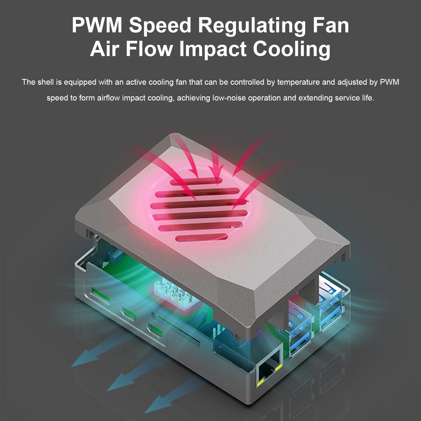 Silver Shadow Shell Raspberry pi5 Beschermdoos ABS Materiaal Snelheidsregeling Fan