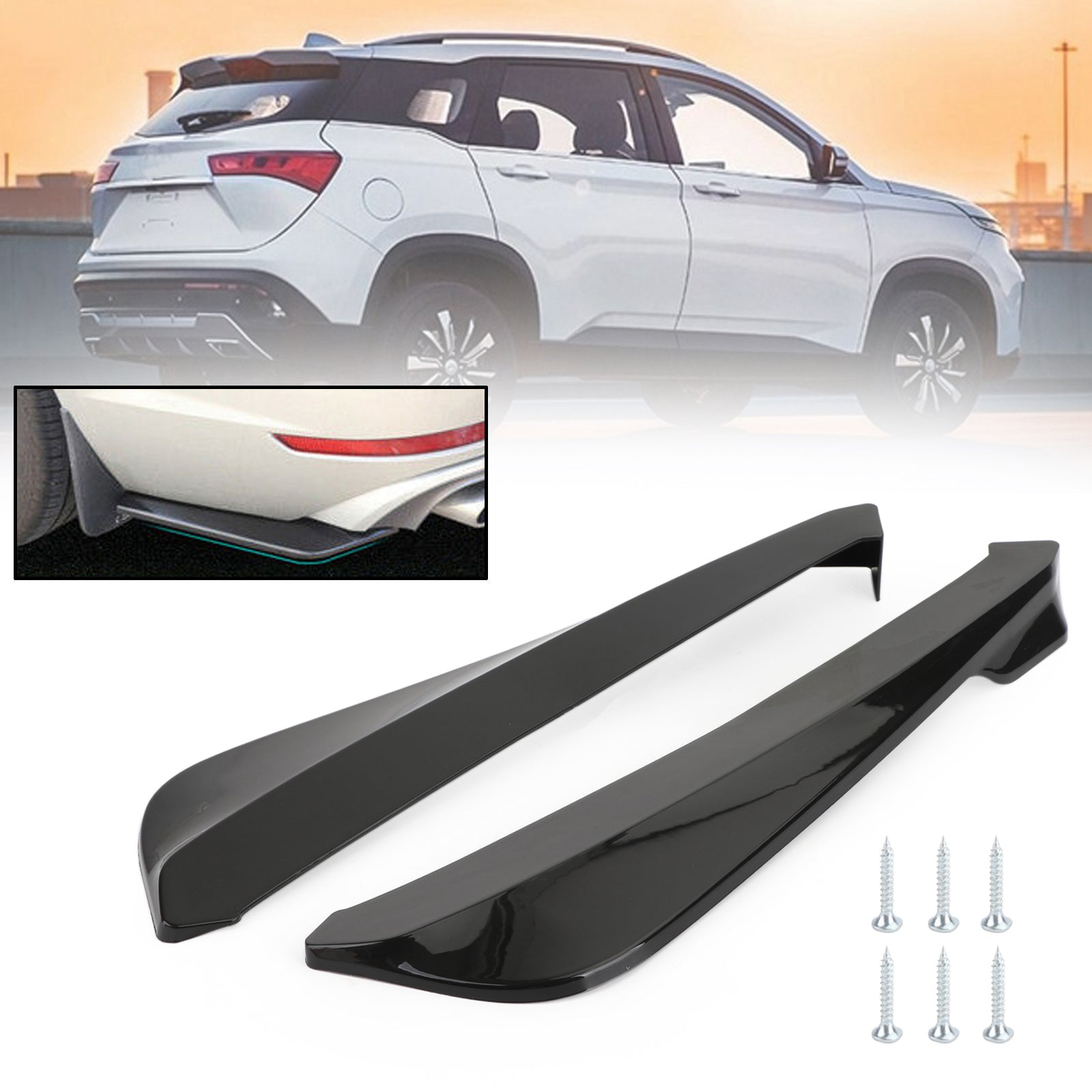 19" Gloss Black Car Rear Bumper Fin Canard Splitter Diffuser Valence Spoiler Lip Generic