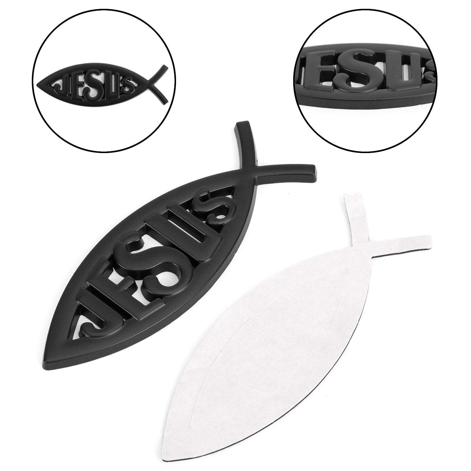3d bil dekal emblem klistremerke religiøs gud for Jesus kristen fiskesymbol sølv generisk