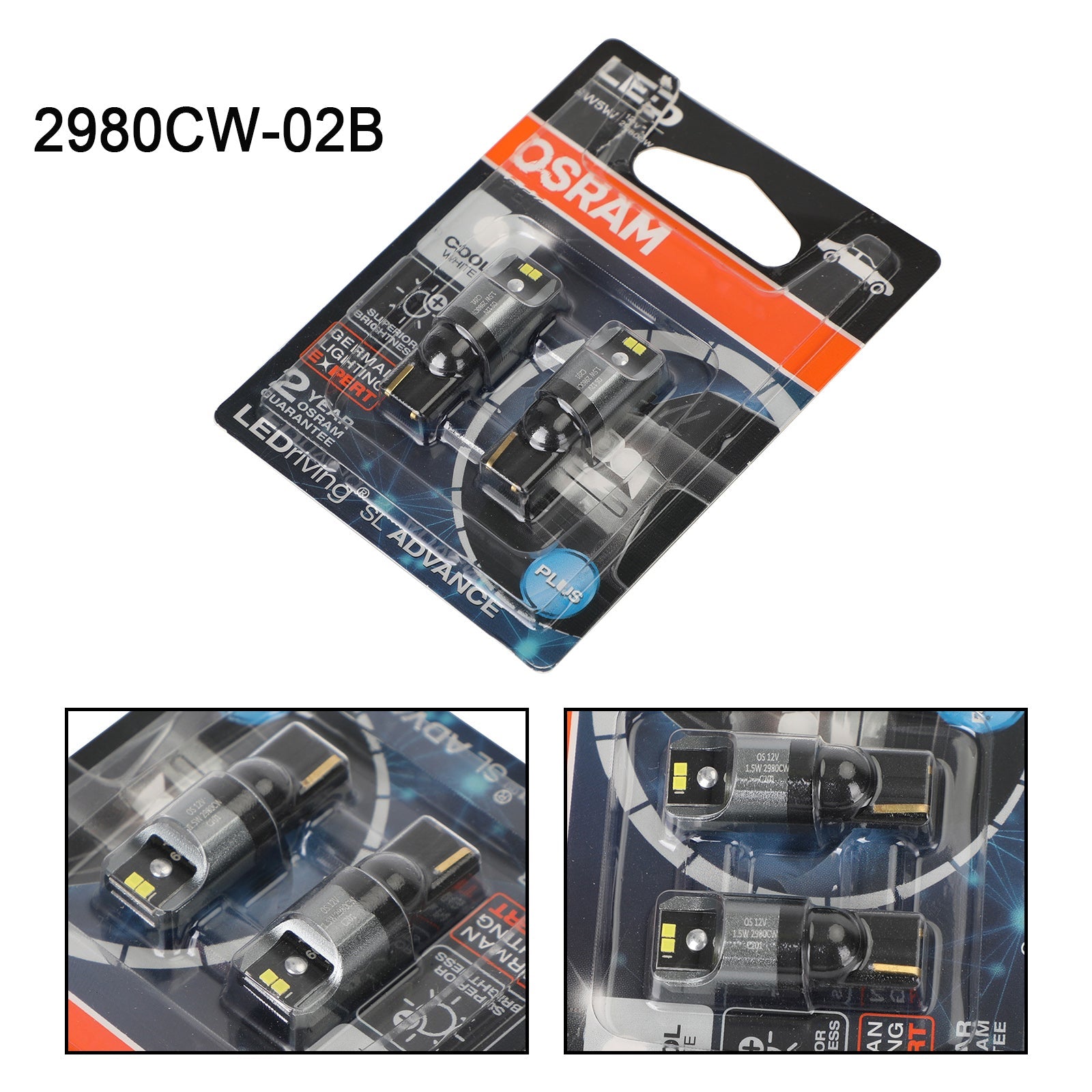 2x Pre pomocné LED žiarovky OSRAM 2980CW do auta W5W 12V1,5W W2.1x9.5d Generické