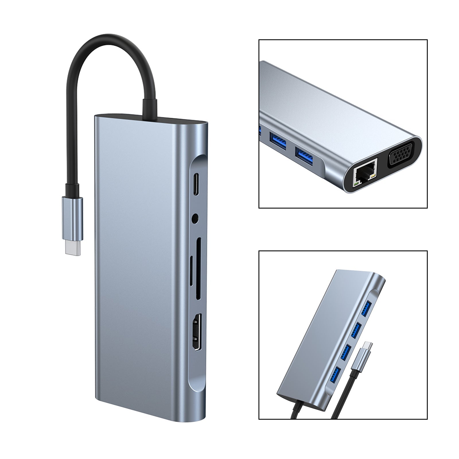 11 en 1 USB-C Tipo C Salida HD 4K USB 3.0 HD Adaptador HUB Base multifunción