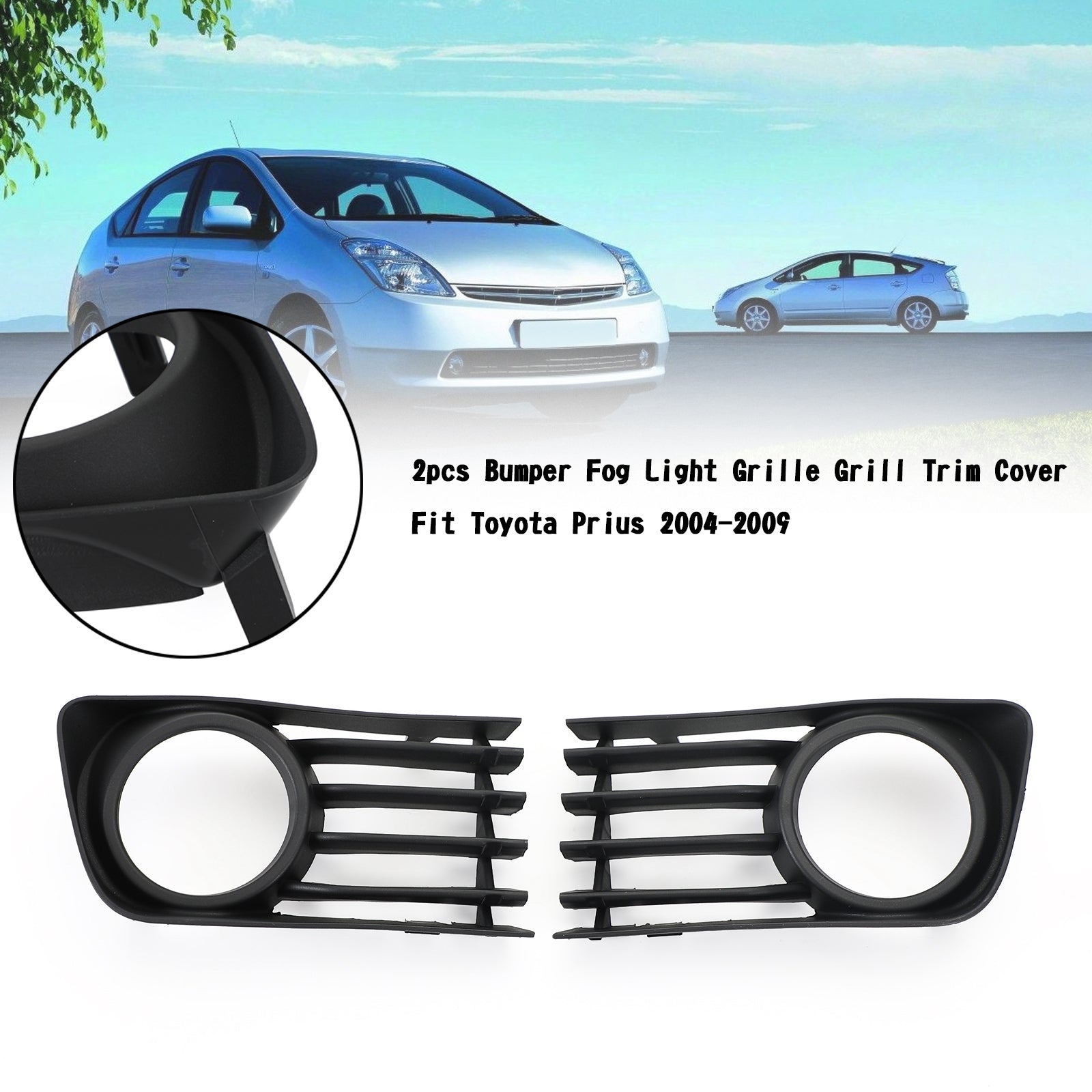2pcs Bumper Fog Light Grille Grill Tink Tink Tink Fit Toyota Prius 2004-2009 05 06 07 08 Čierna čierna