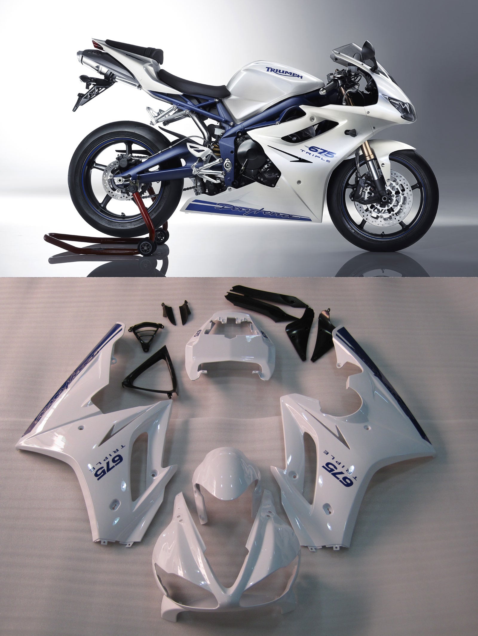 2009-2012 Triumph Daytona 675 White Blue Bodywork Fairing ABS INJECTION Moulage générique