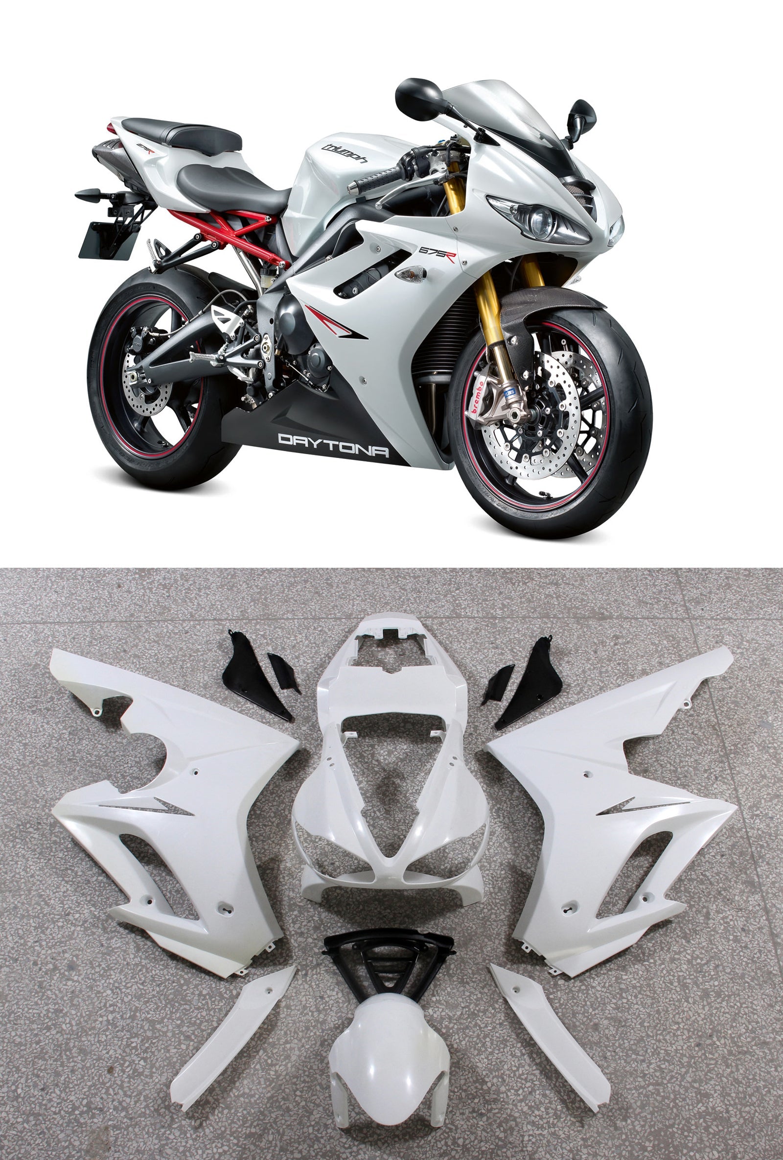 2009-2012 Triumph Daytona 675 Carénage de carrosserie blanc noir ABS moulage par injection générique