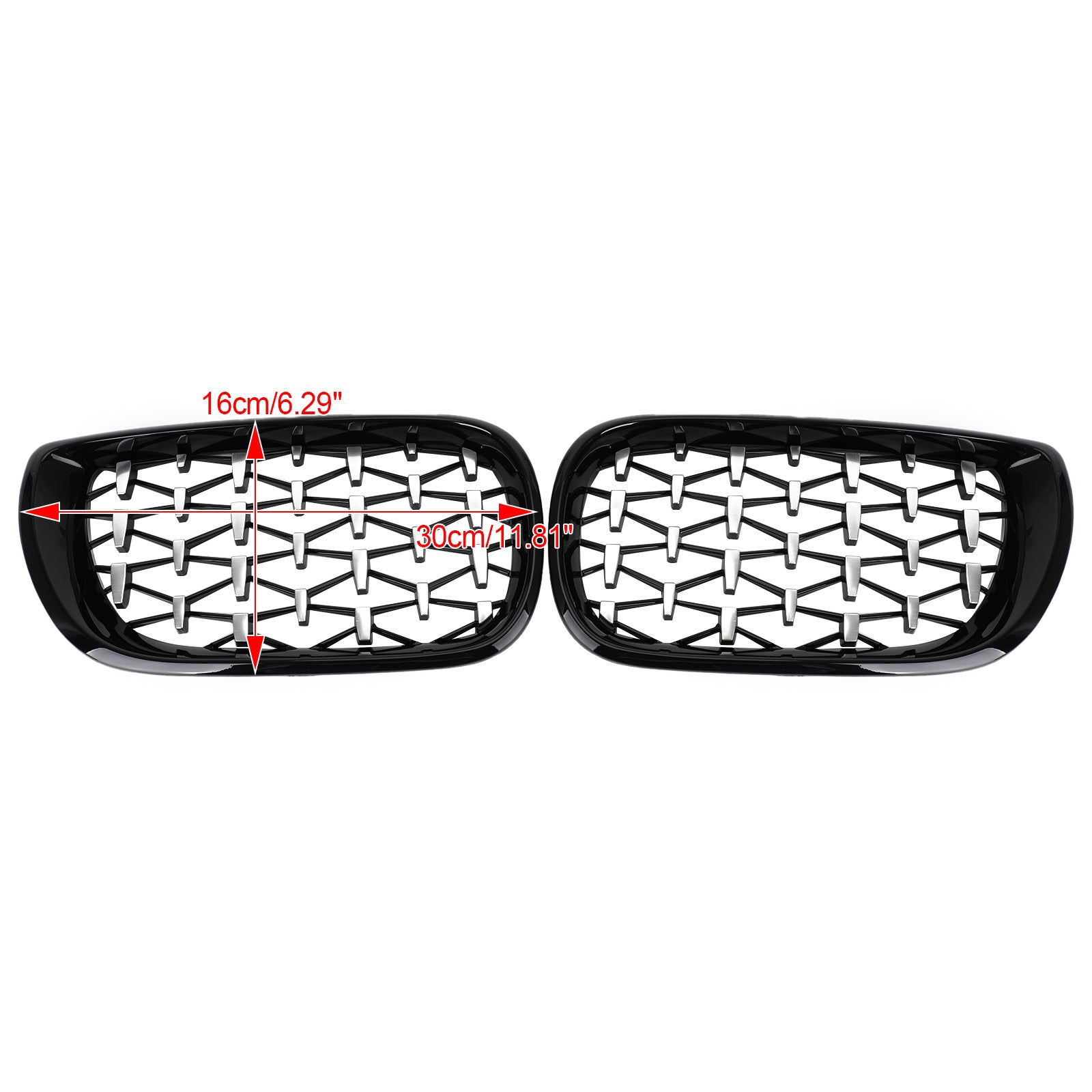 2002-2005 BMW E46 Sedan/Touring Facelift 4Dr Diamond Style Front Grille Zwart&Chroom/Chroom/Zwart Generiek