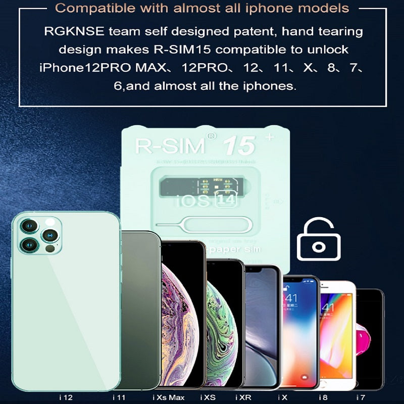 Oppgrader RSIM-15+ 15 Nano Unlock Card for iPhone 13 Pro 12 Pro Max x Max 8 IOS15