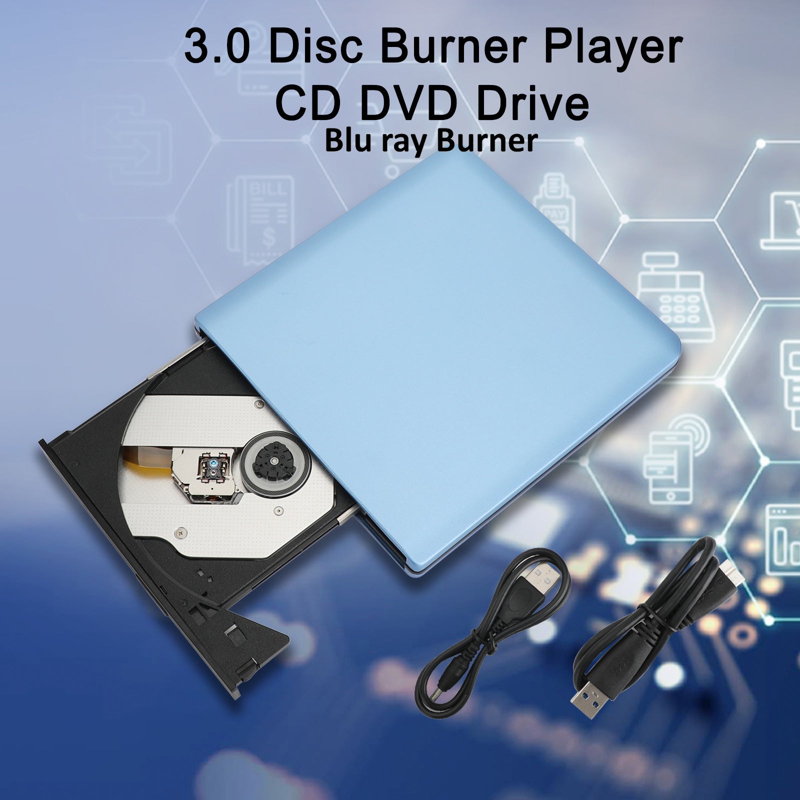Blu Ray Burner Slot no USB Externo BD-R BD DVD CD RW Disc Writer Movie Player
