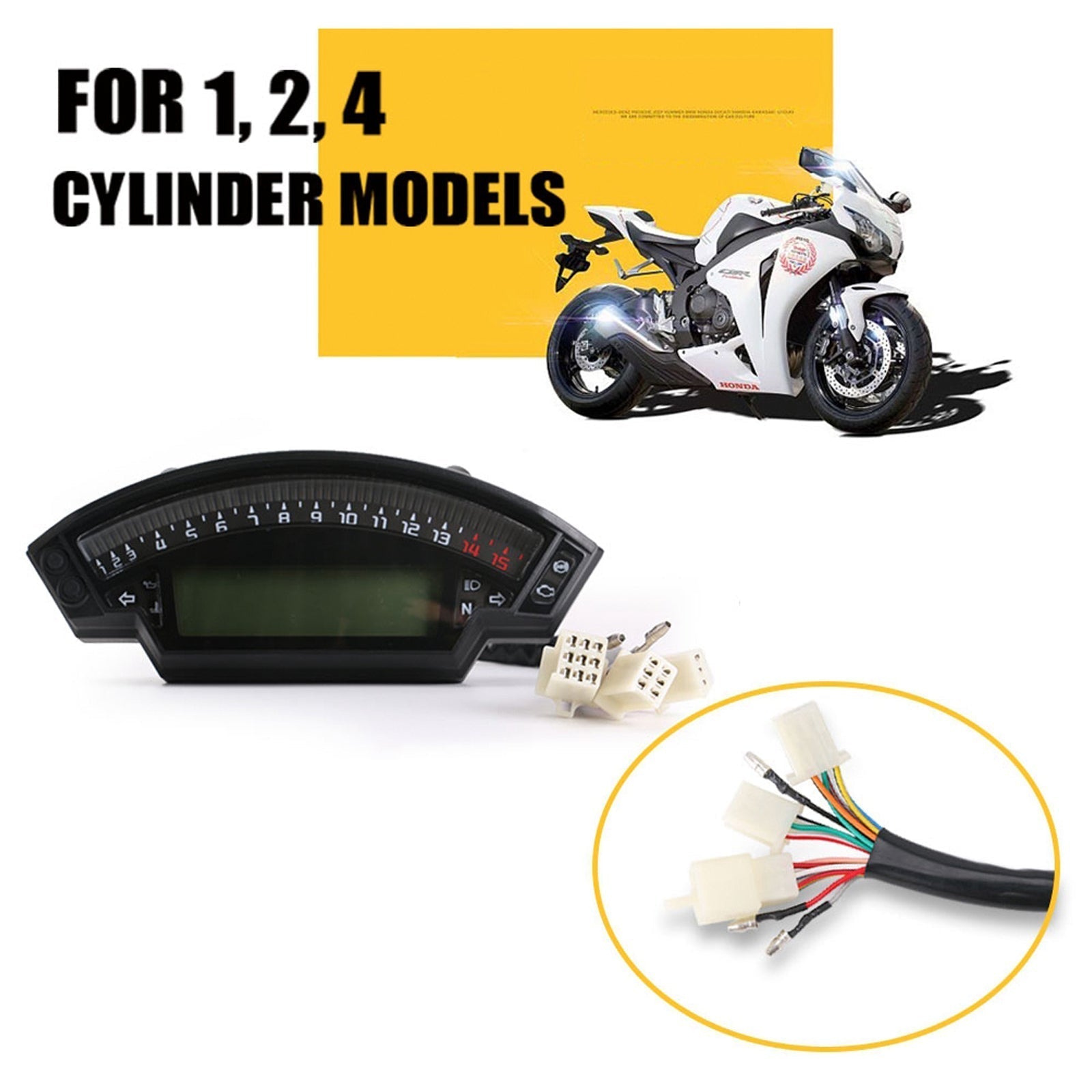 Universal motorsykkel svart tft digital speedometer 14000 rpm bakgrunnsbelysning kilometerteller