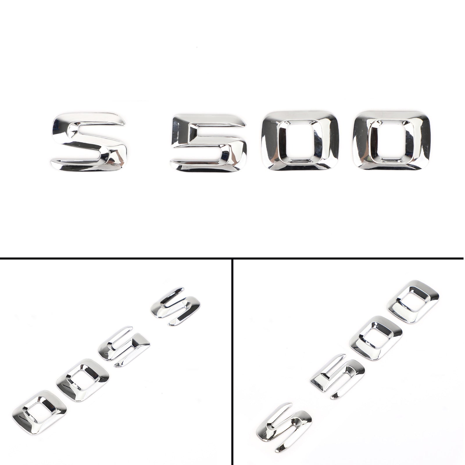 Bakstamme emblem Badge Navnplate Decal Letters Numbers Fit Mercedes S500 Chrome Generic