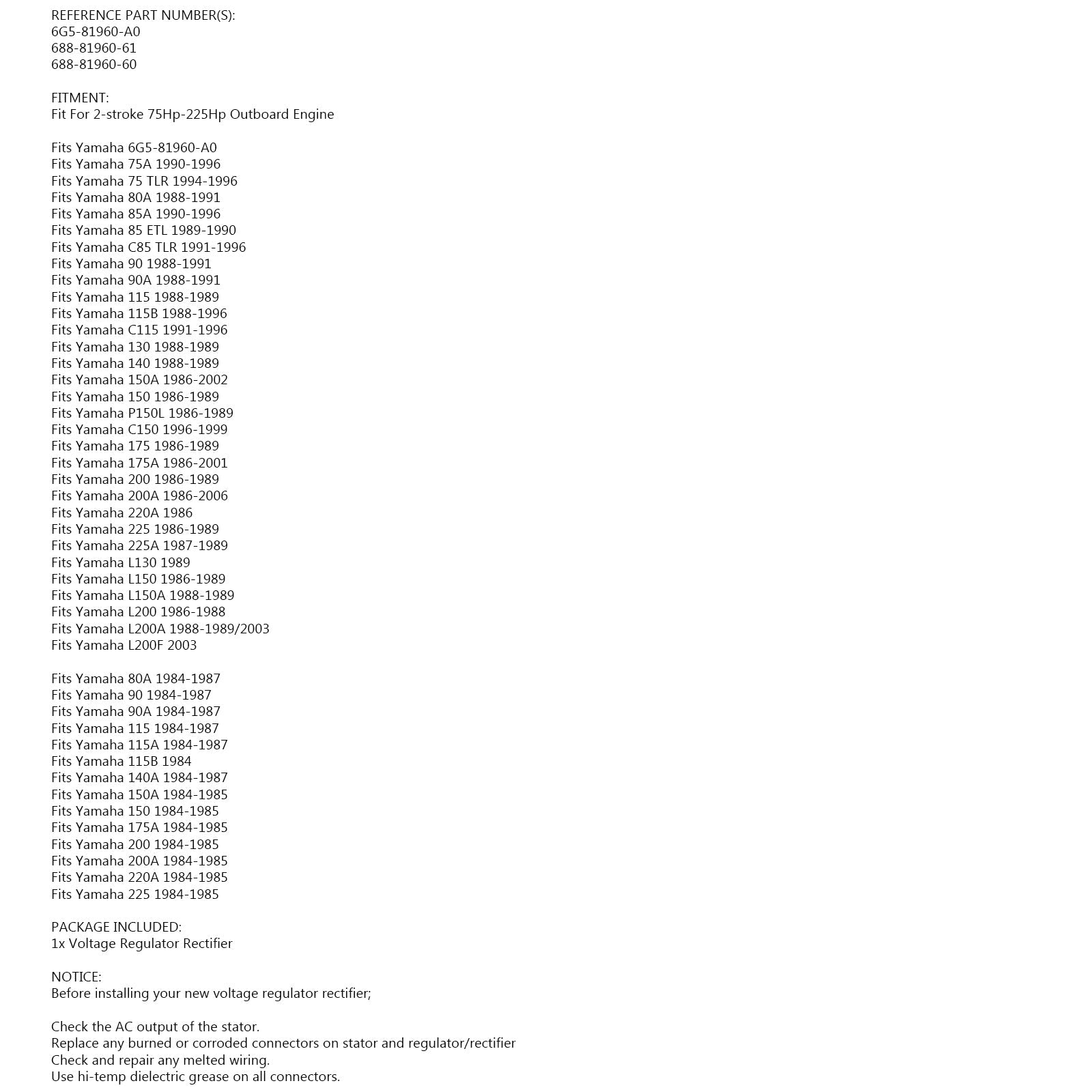 Rektifierregulator för Yamaha 75-225 HP 2-slag-365-1940, 688-81960-60-00