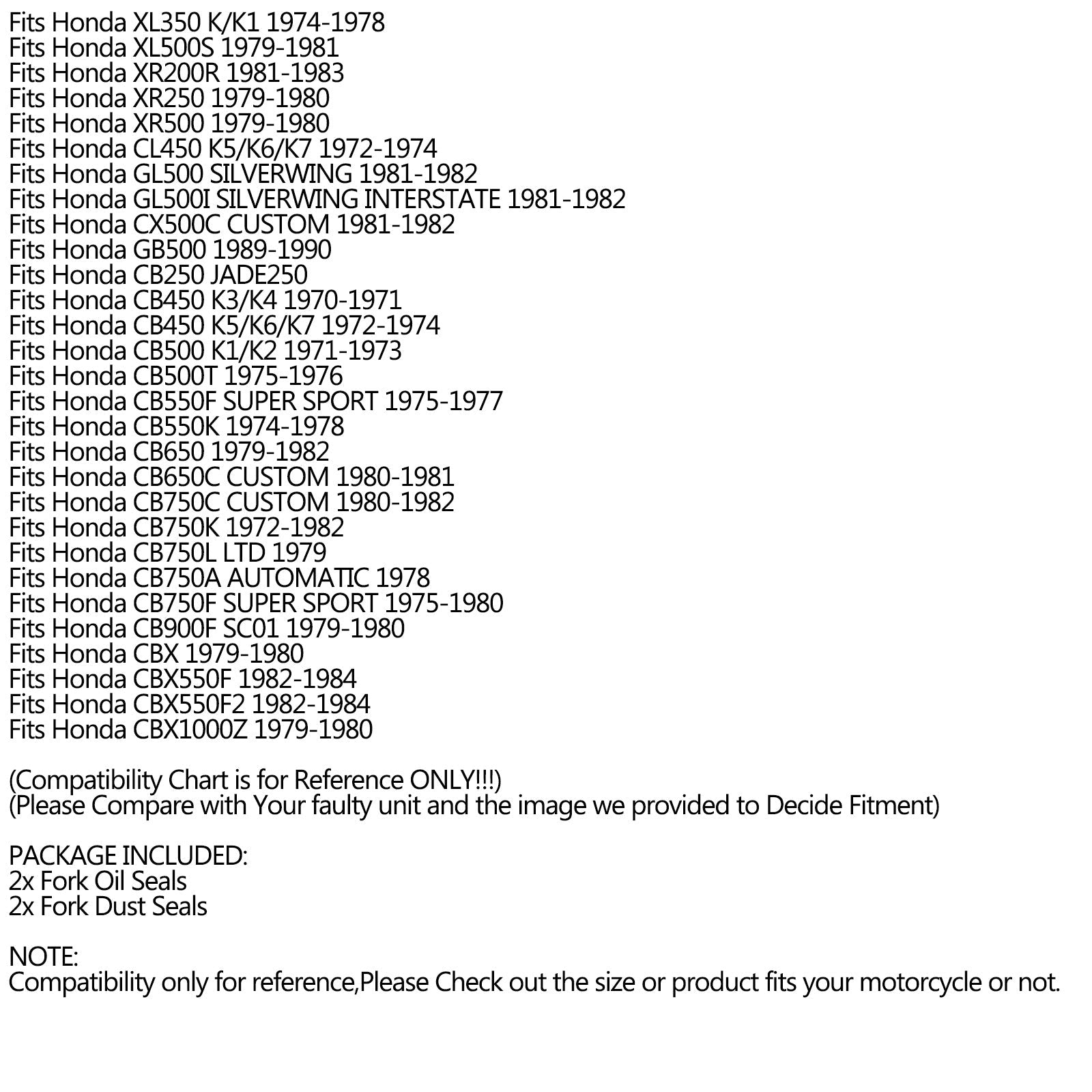 Fork Oil Dust Seal Kit för Honda CB 91255-KBH-003,51490-GS2-305,51490-KL4-951 Generic