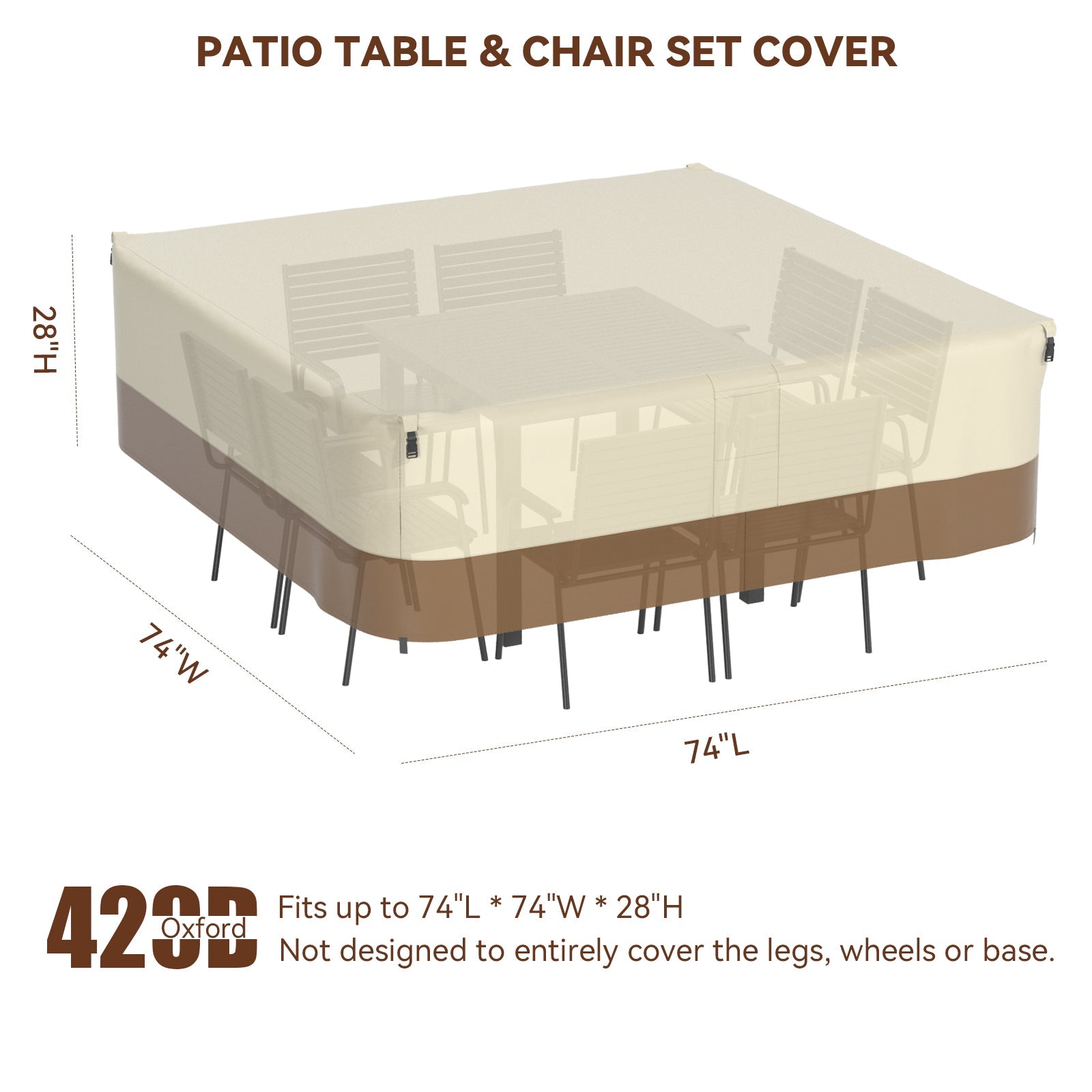 Couverture imperméable carrée de meubles de patio de 420D pour la table et les chaises extérieures