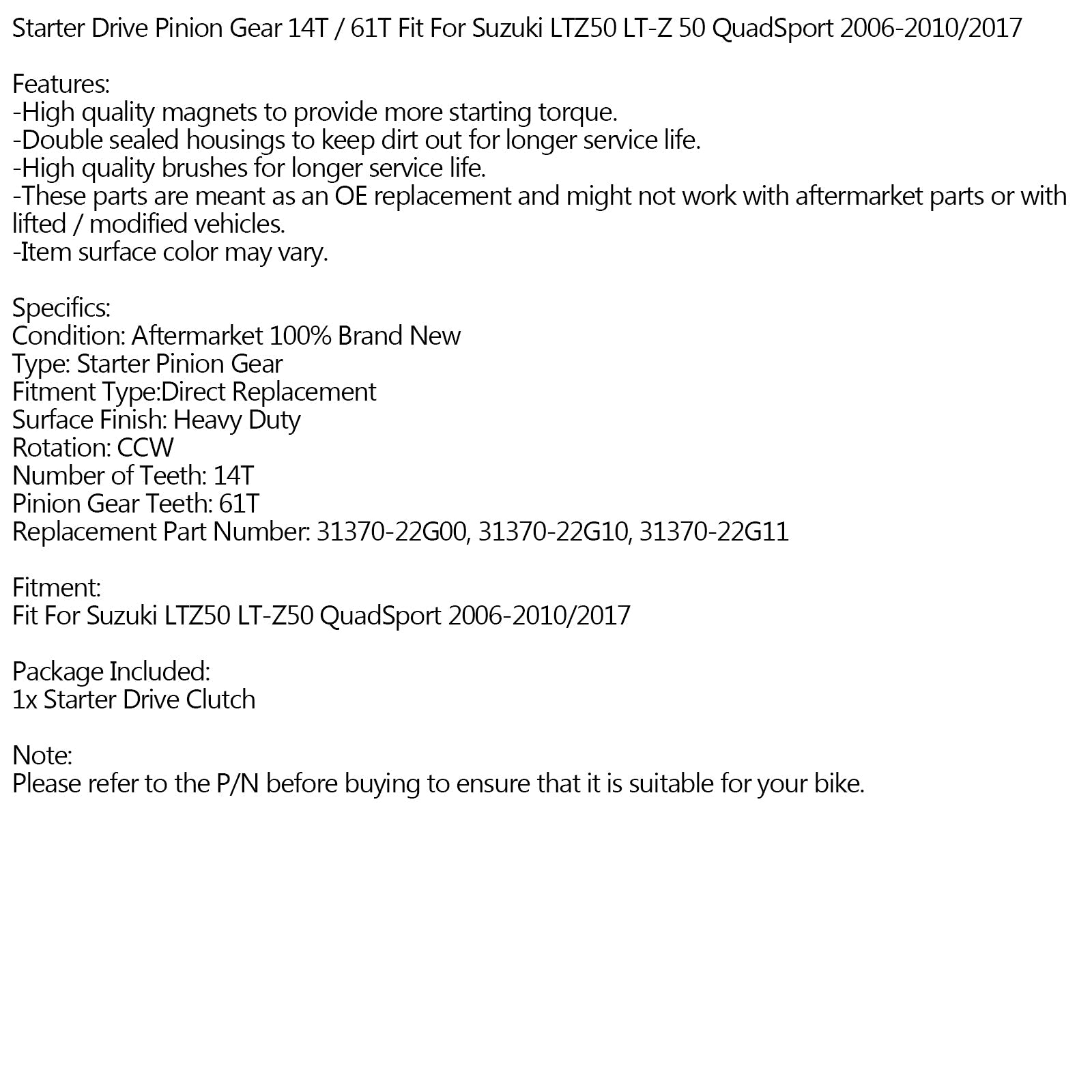 Štartovací pastorok Fit Fit for Suzuki Ltz50 LT-Z 50 Quadsport 2006-2010/2017 generic