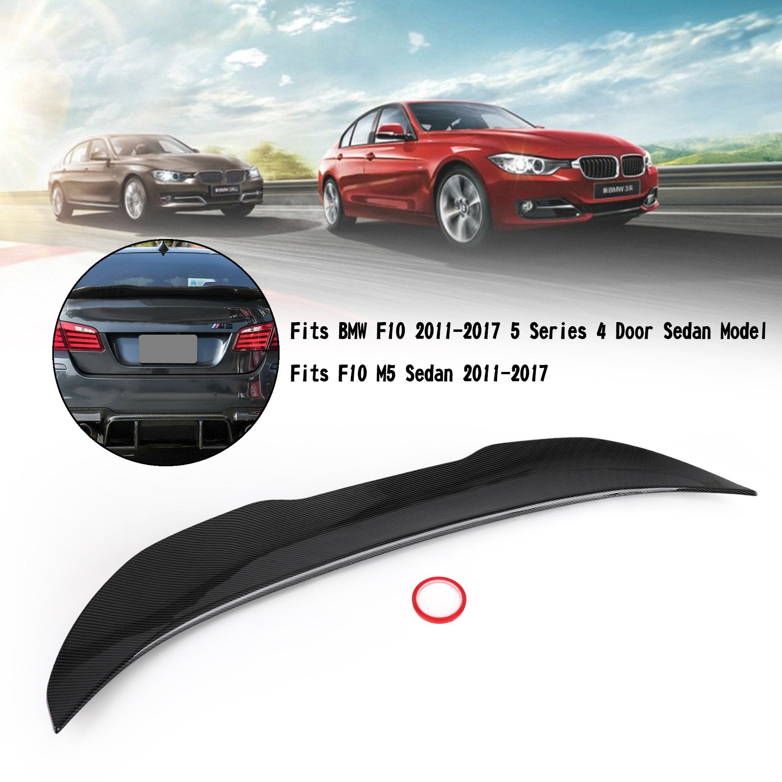 2010-2017 BMW F10 5 Series Carbon Fiber High Kick Big Trunk Spoiler Wing