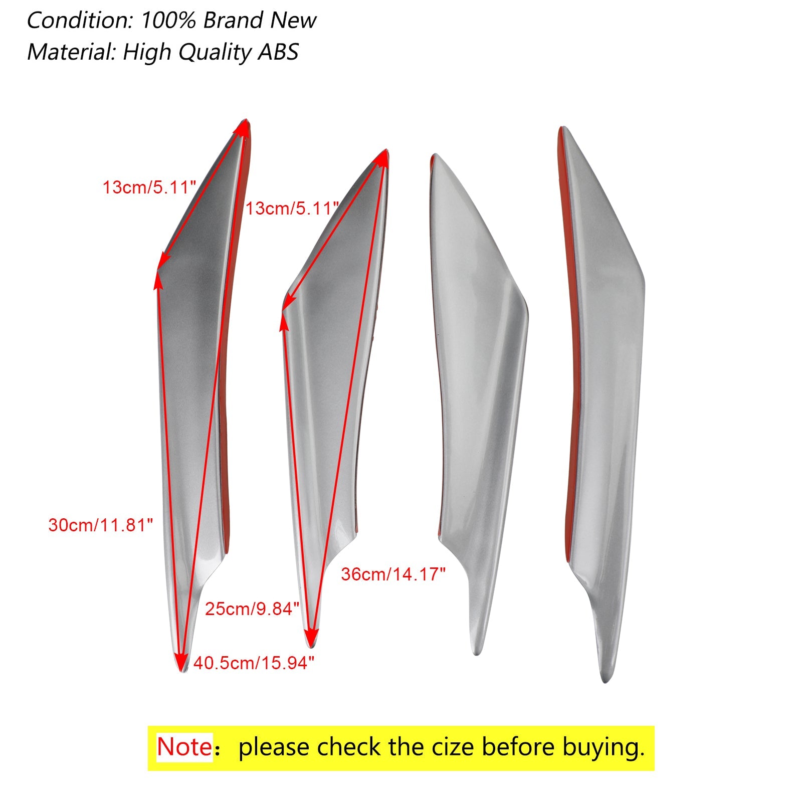 4 stks Universele Auto Voorbumper Vinnen Body Splitter Spoiler Canards Zilver