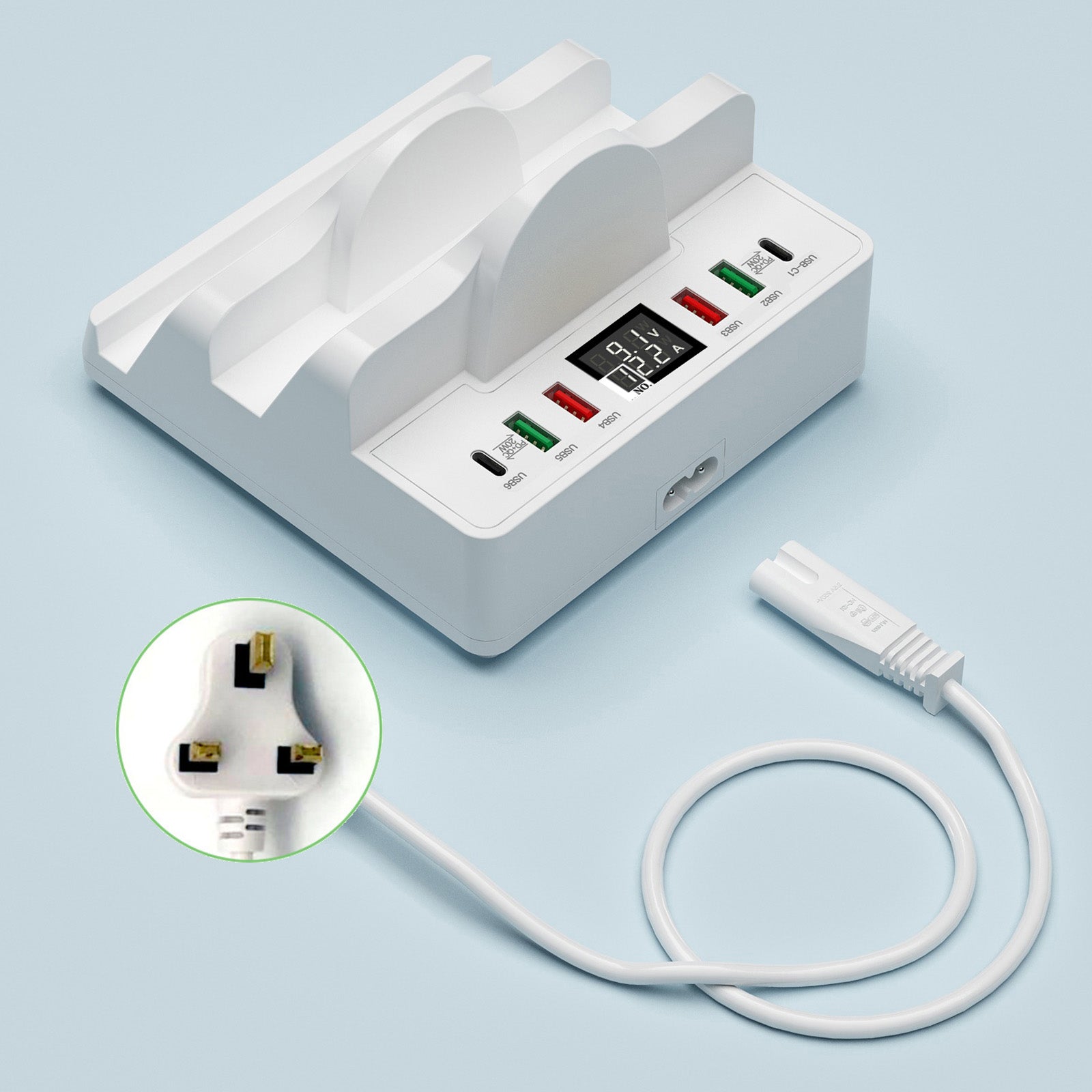 Dual Wireless Nabíjacie stanice Dock USB 6 Port Multi Charger Holder UK Plug