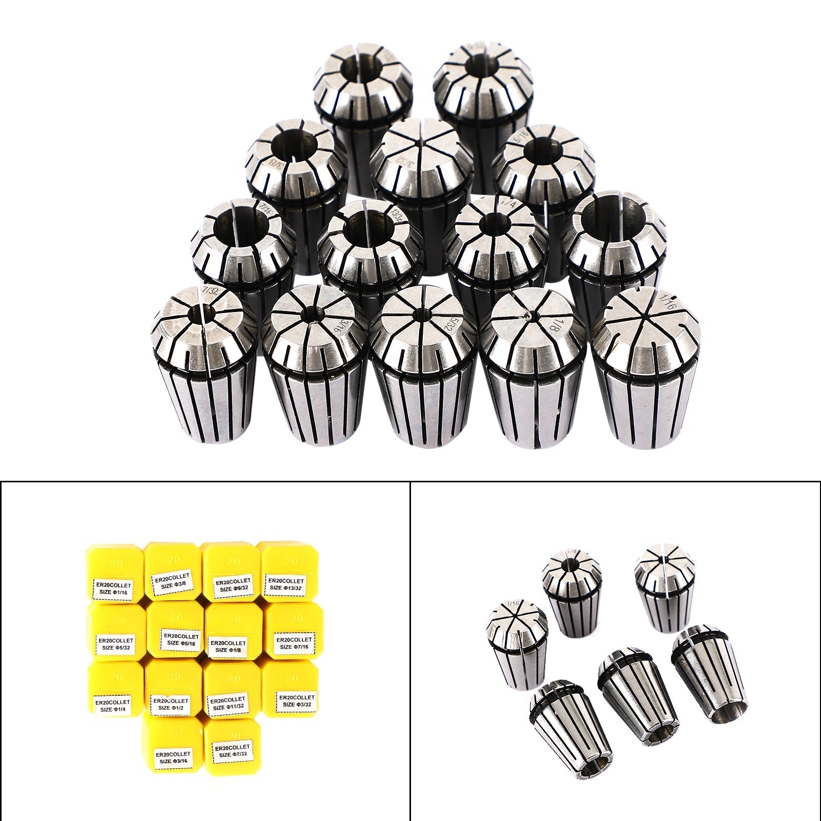 7pcs ER20 Spring Collet Set for CNC Milling dreiebenk verktøy Graveringsmaskinstål