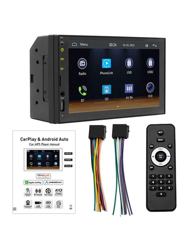 7" Kablet Carplay Bil MP5-spiller Bluetooth MP3 Bilkort Radio + 4 LED-kamera