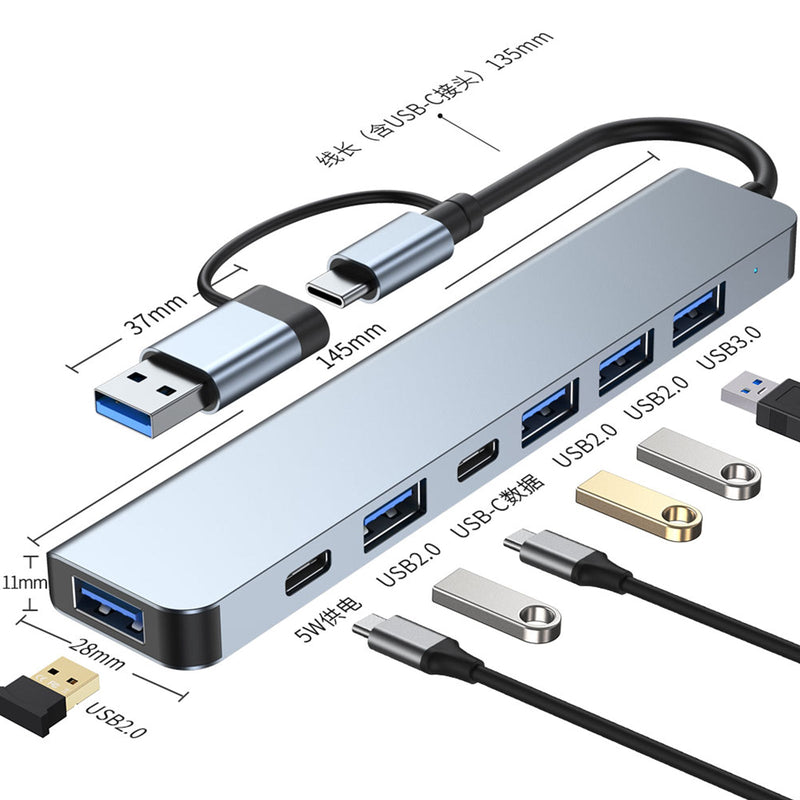 USB + Type C Dual Interface 7 in 1 USBC Hub Adapter Dock usb3.0+USB 2.0*2+SD+TF