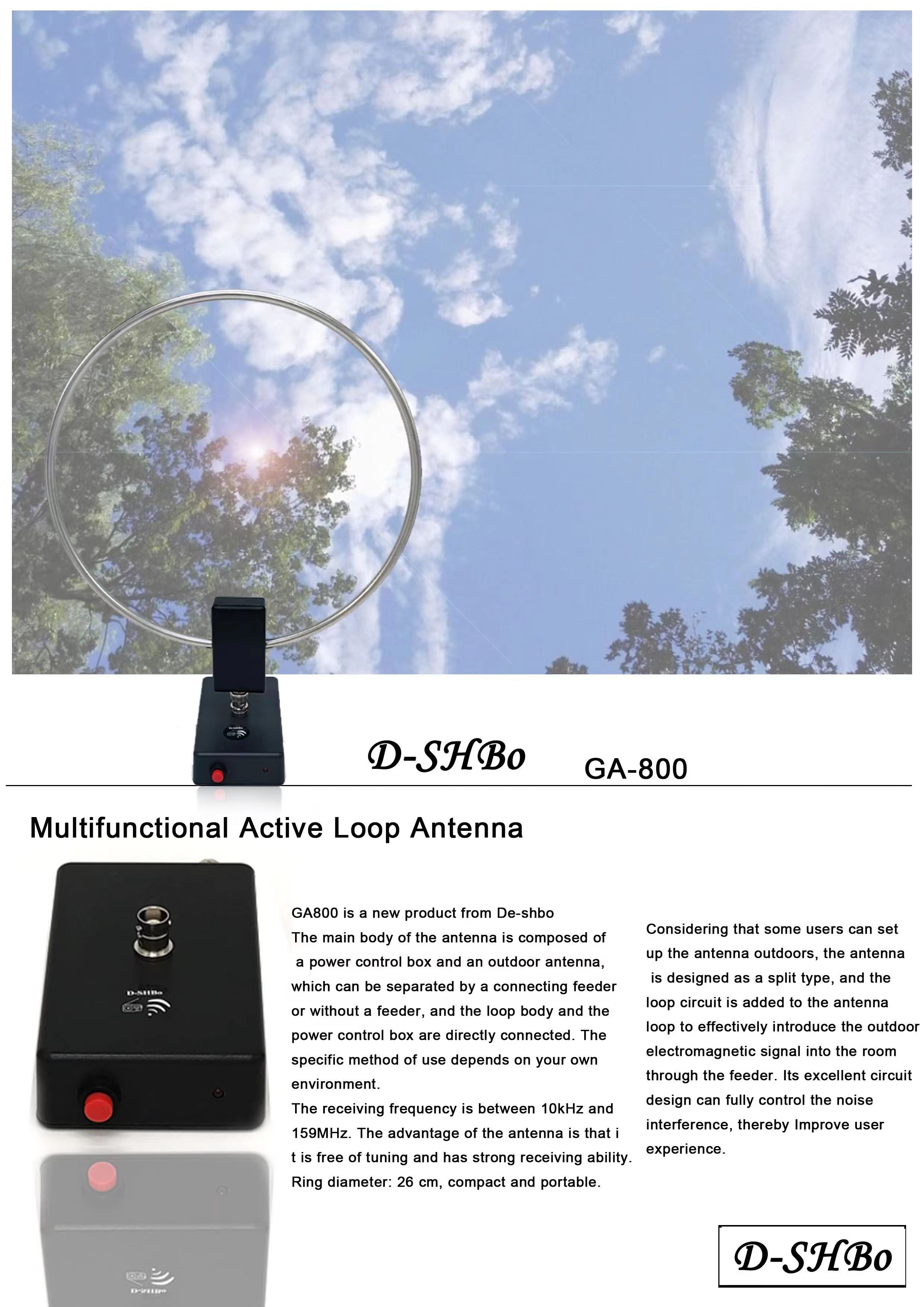 GA-800 Actieve lusantenne Kortegolfantenne 10KHz-159MHz HF-antenne voor radio's