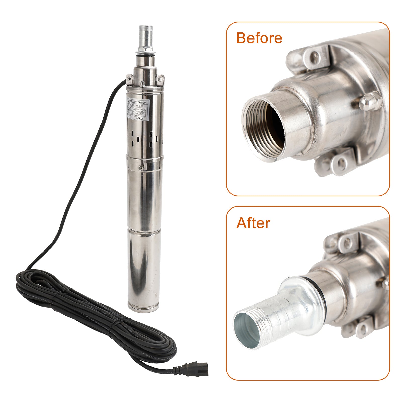 3" 24V 350W MPPT skrutkové solárne čerpadlo do vrtu, ponorné oceľové hlboké vrty