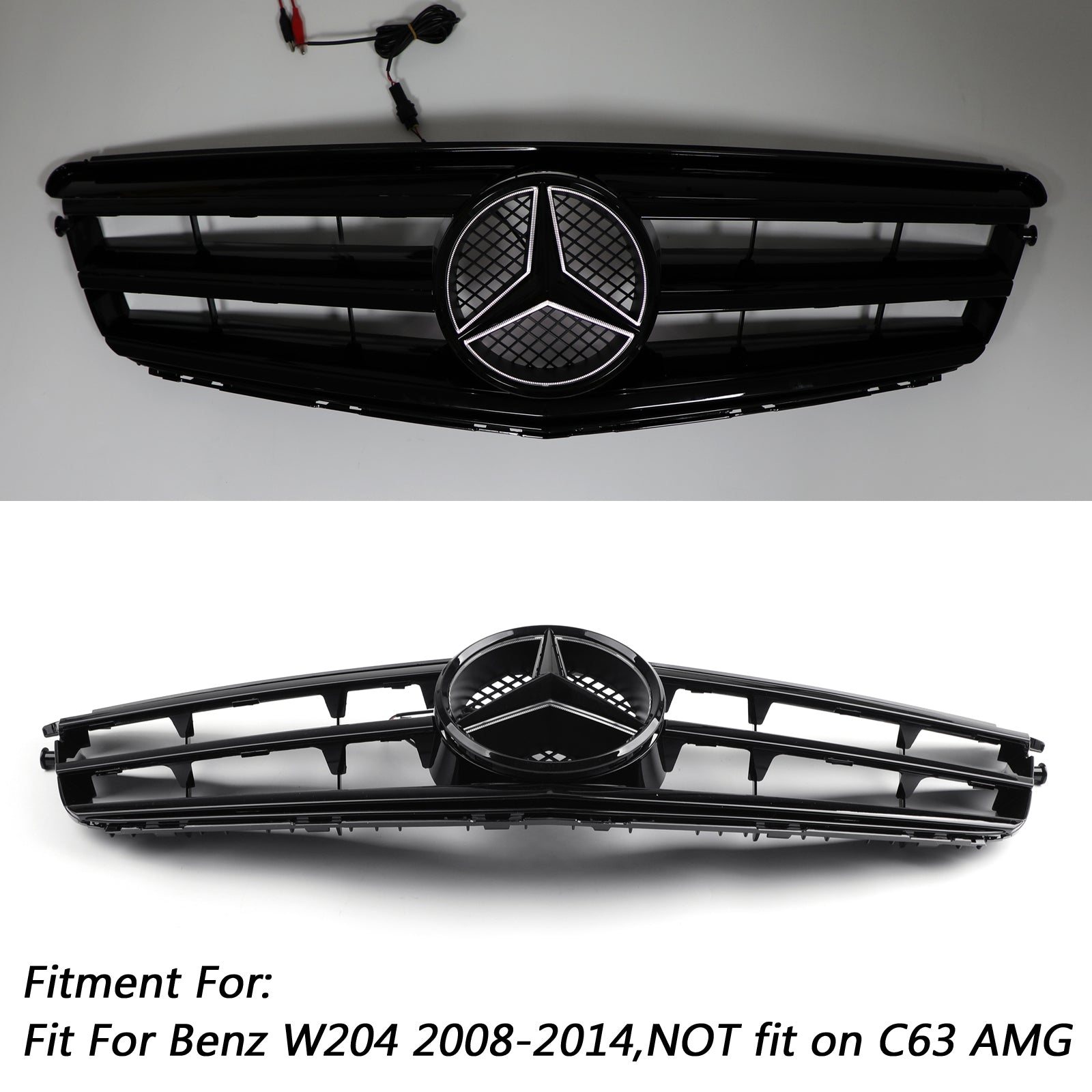 Benz Classe C 2008-2014 W204 Grille de pare-chocs avant noire générique avec emblème LED C300/C350