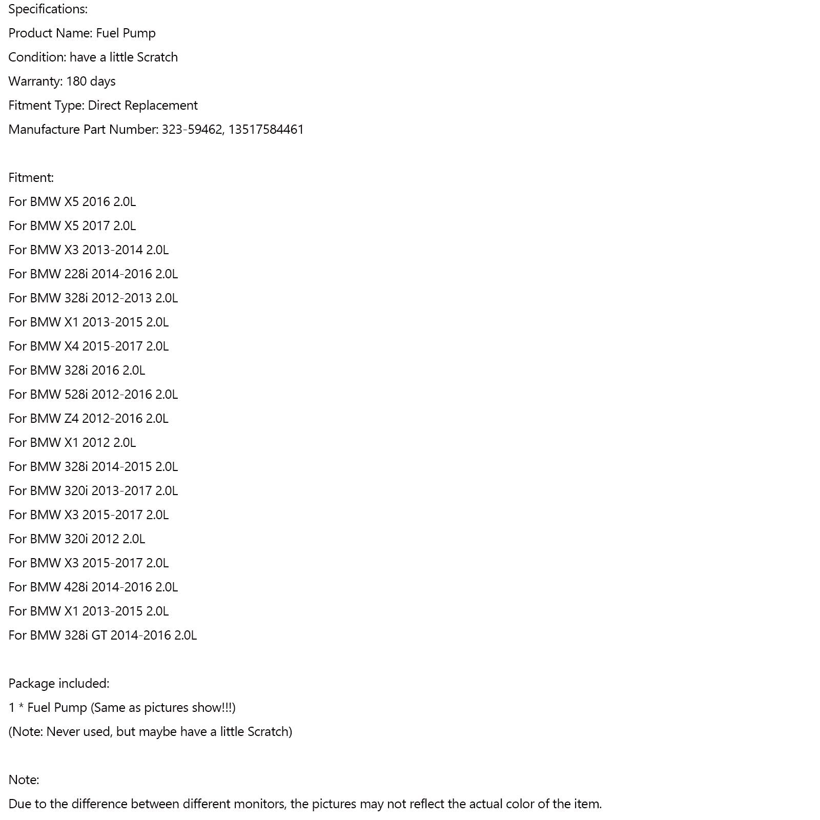 13517584461 323-59462 Högtrycksbränslepump BMW 528I 328I 2012 2013 2014 2015 L4 2.0L