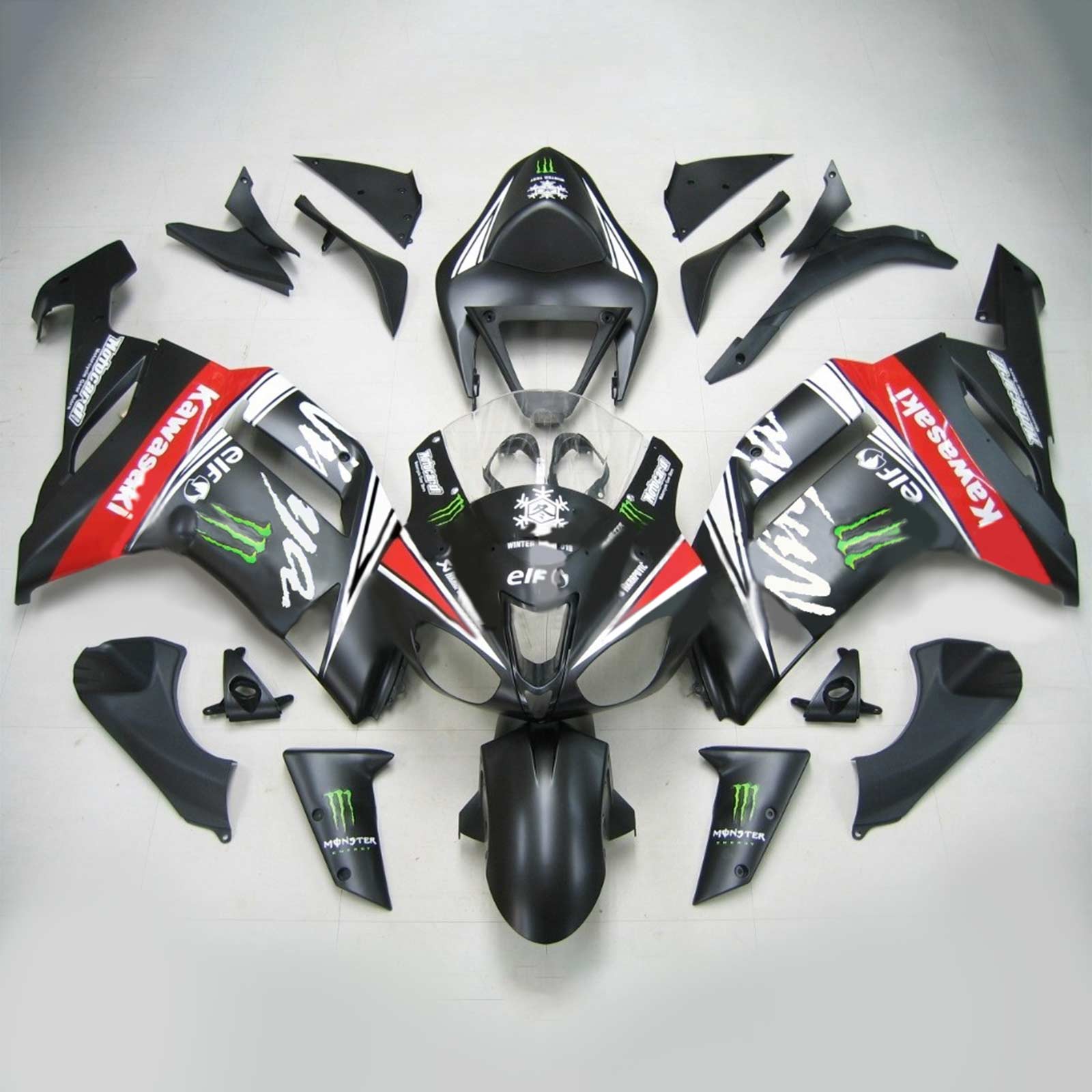 2007-2008 Kawasaki ZX6R 636 Amotopart Kit de carenado de inyección Carrocería Plástico ABS # 136