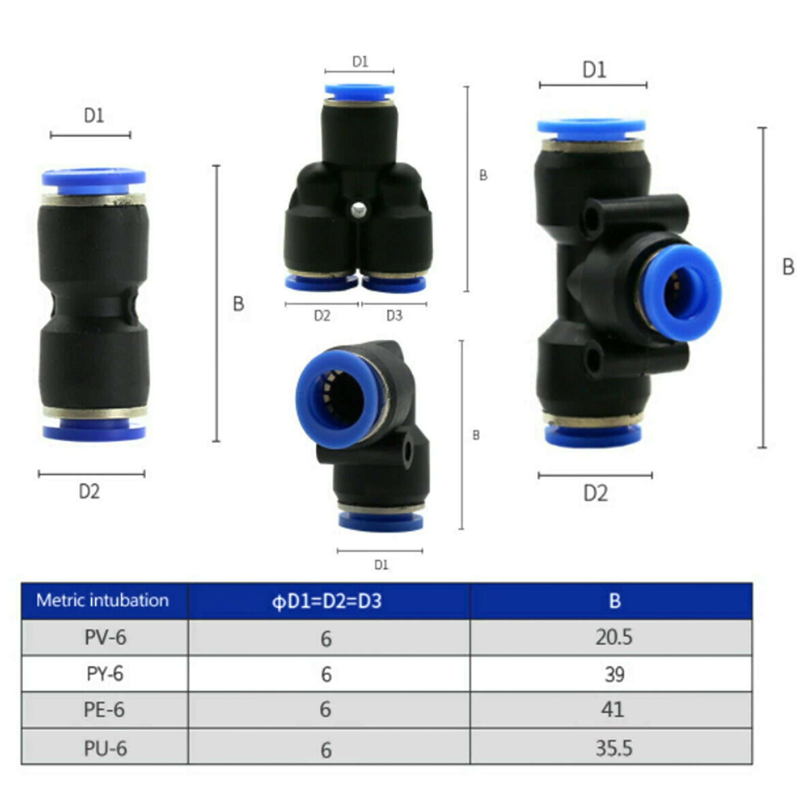 40 stuks snel 6 mm OD 1/4" Kunststof pneumatische drukconnector luchtleidingkoppelingen