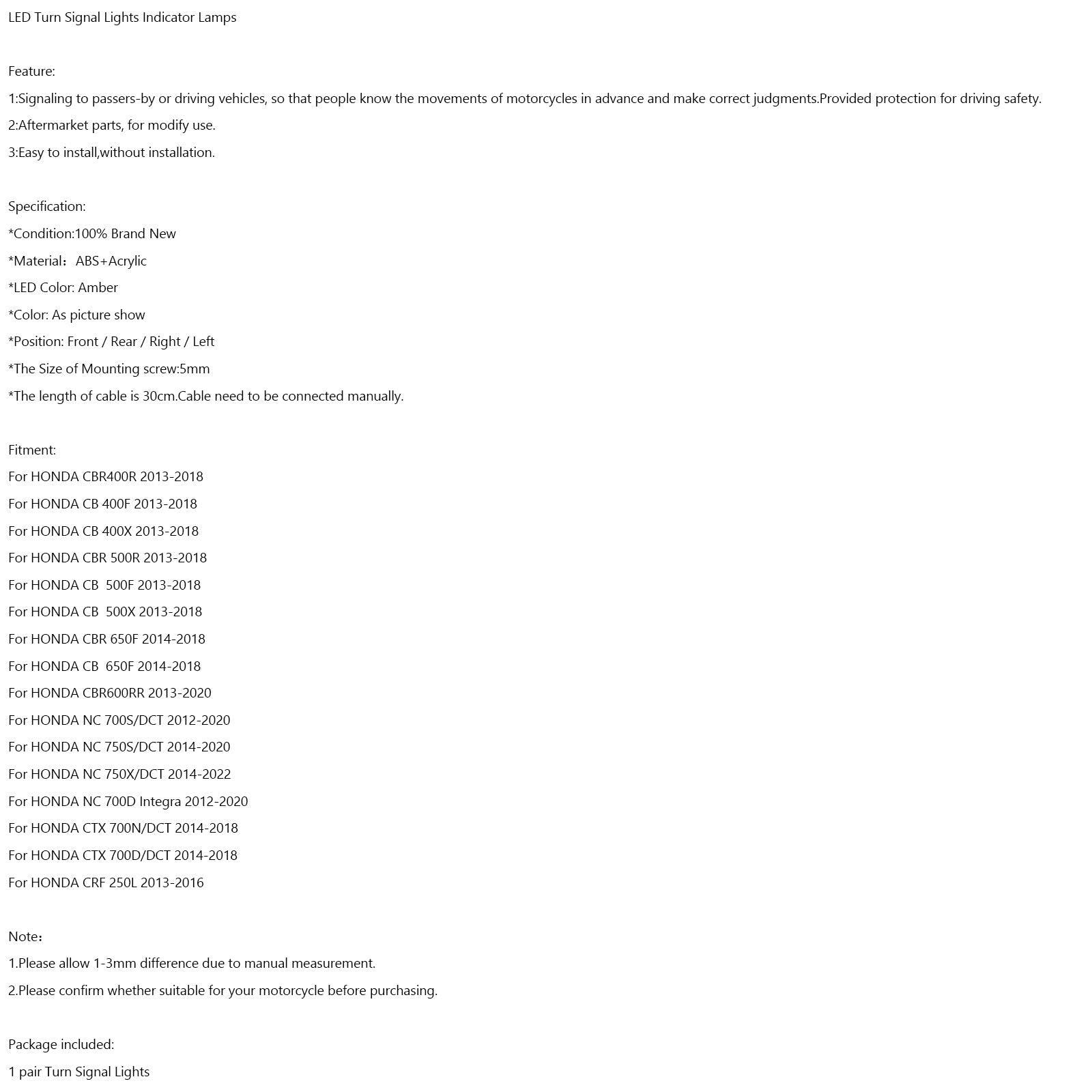 HONDA CRF250 CB500 CB650F CTX700 LED TUR SIGNAL LICNAURES