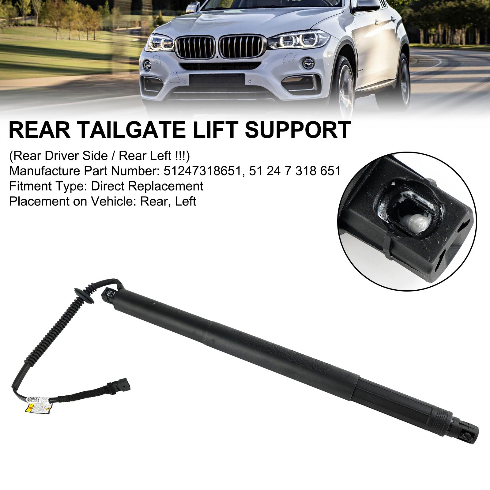 2014-2019 BMW X6 F16 F86 Soporte de elevación eléctrica para puerta trasera izquierda 51247318651