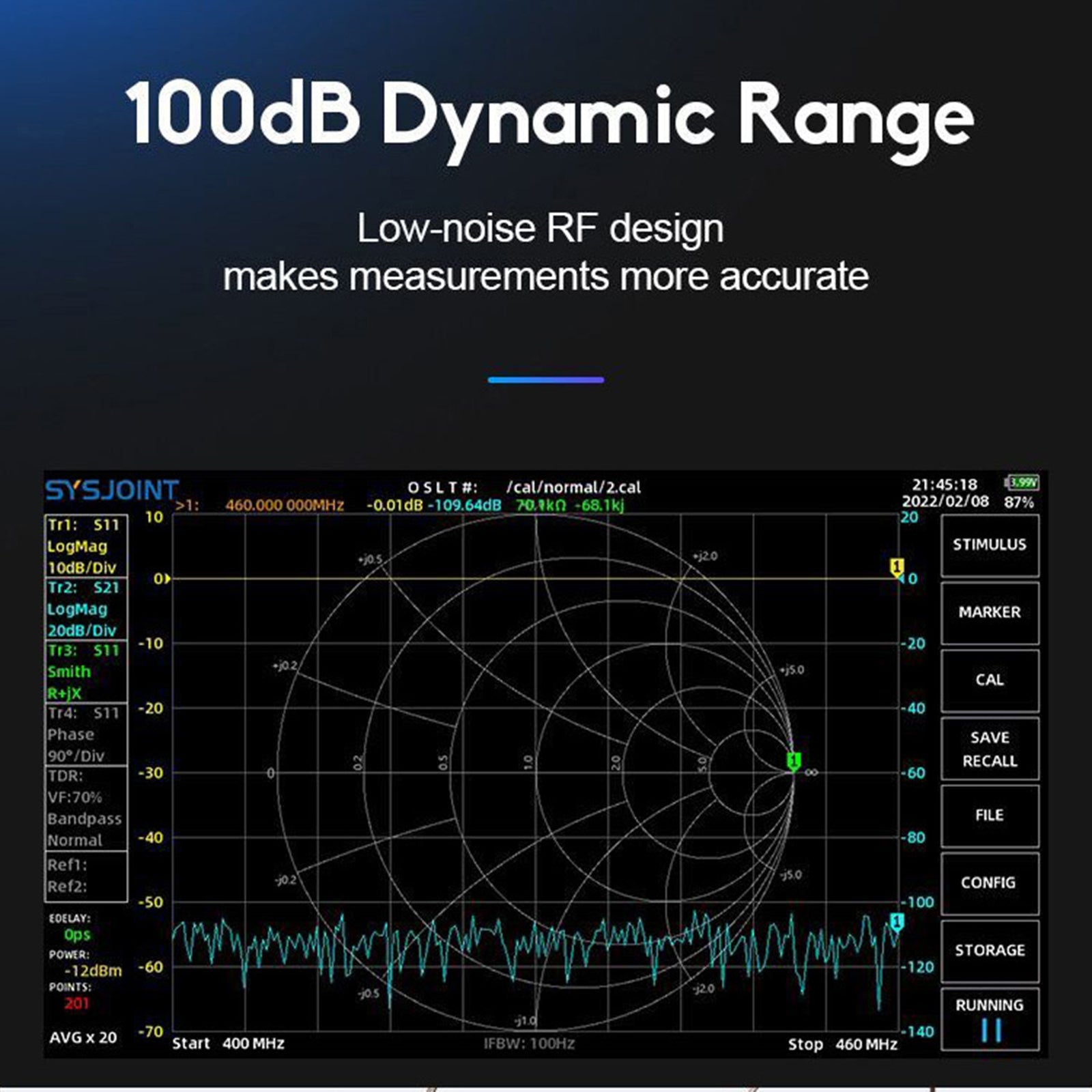 SV4401A 50 kHz-4,4 GHz Vektorový vektorový analyzátor 100 dB dynamická nanovna
