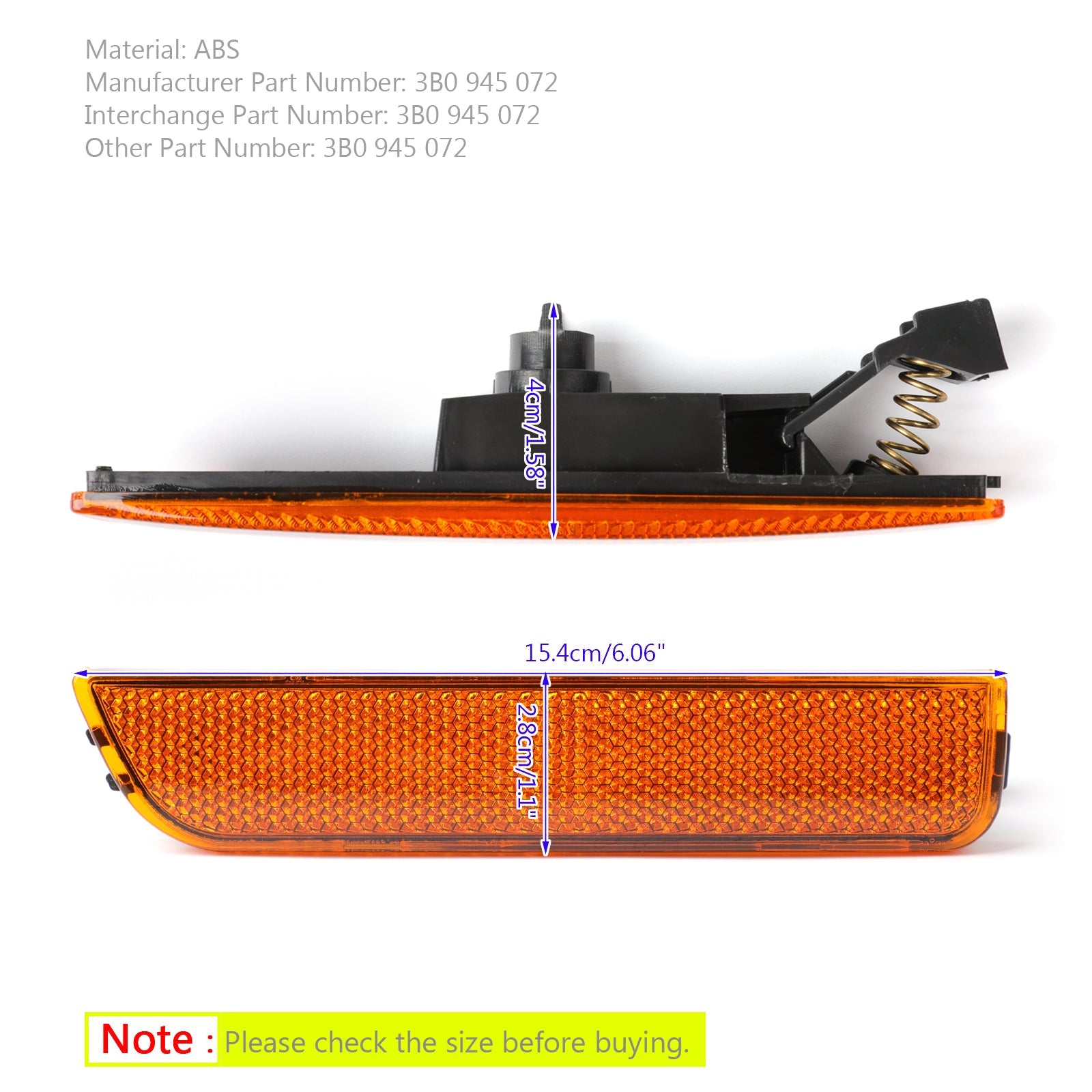 Rechts Amber Voorbumper Zijmarkeringslichten Voor 2001-2005 VW Passat B5.5
Algemeen