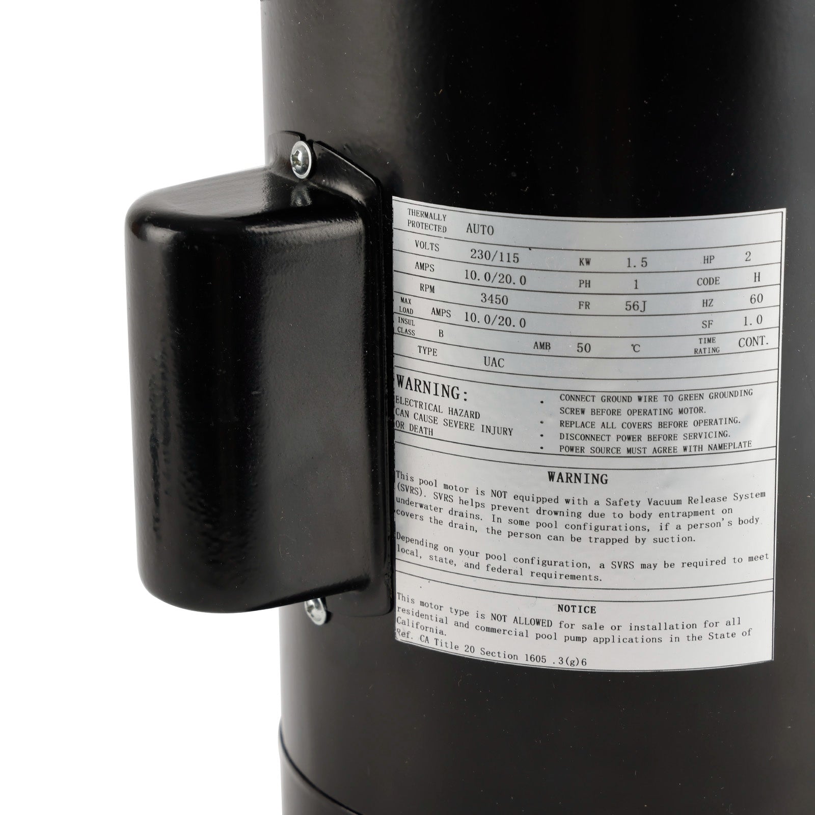 Zwembadpompmotor SP2615X20 UST1202 voor Hayward Super Pump 2 HP met GO-KIT-3